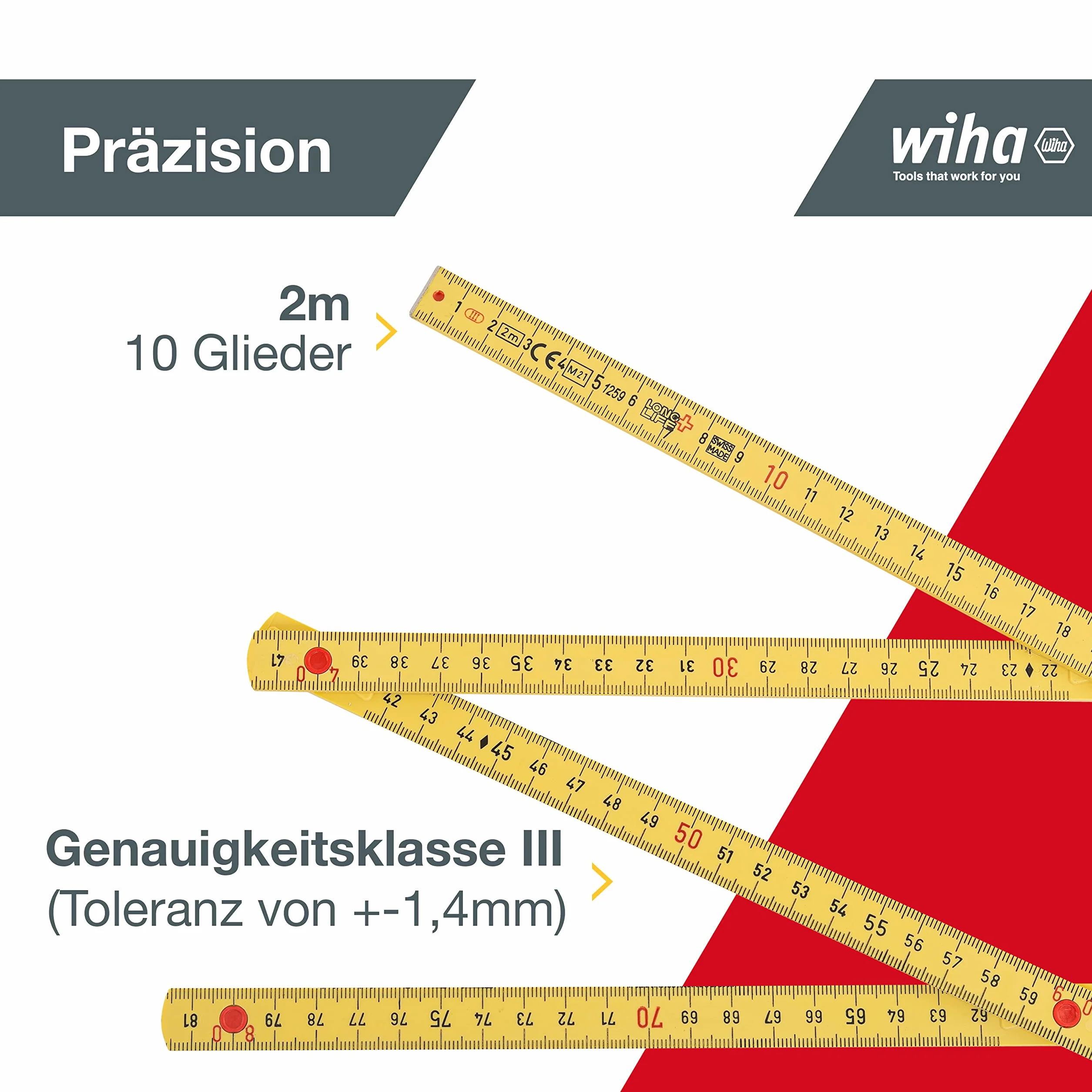 Wiha Metrowka Longlife® Plus Composite 2 m skala metryczna, (27055) 10 ogniw