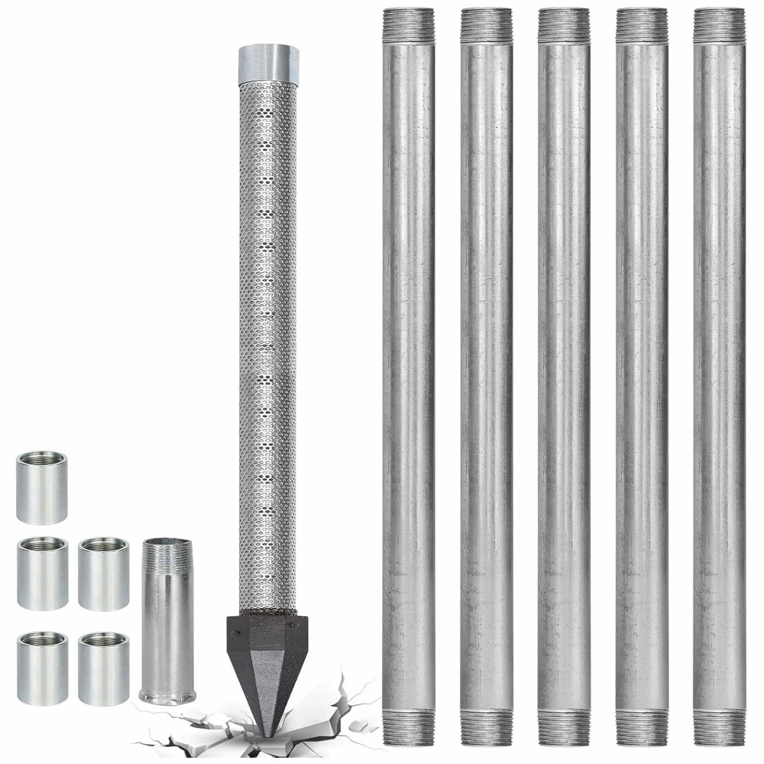 Zestaw do wiercenia studni,studnia z igłą piaskową ze stali nierdzewnej 1-1/4" z sitem o oczkach 60 Gaze,36" wytrzymałe narzędzie do wiercenia płytkich studni,ocynkowane rury i złączki 5+1kit