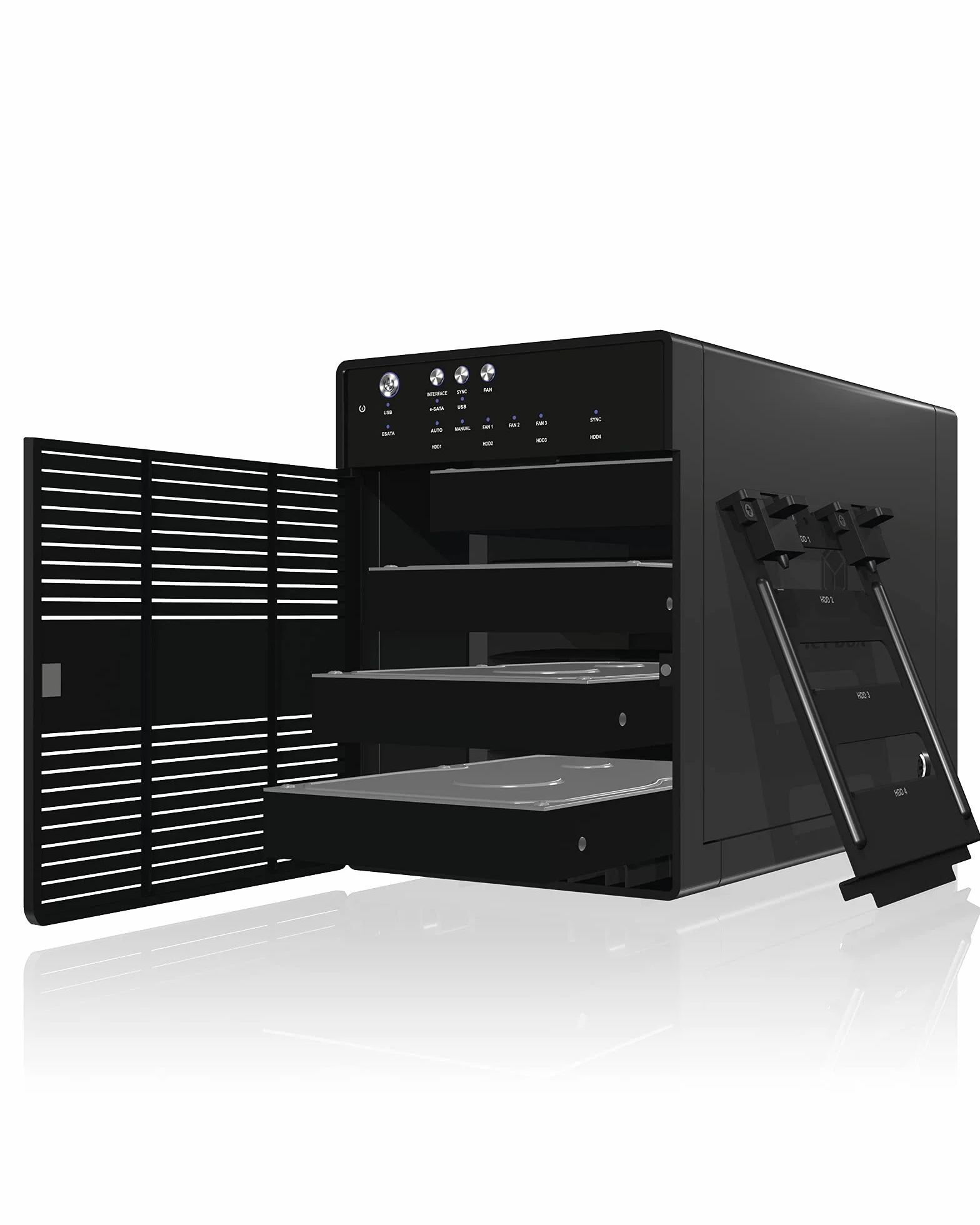 ICY BOX IB-3640SU3 Zewnętrzna 4-komorowa obudowa JBOD 3.5 SATA USB3 eSATA Hot Swap Silent