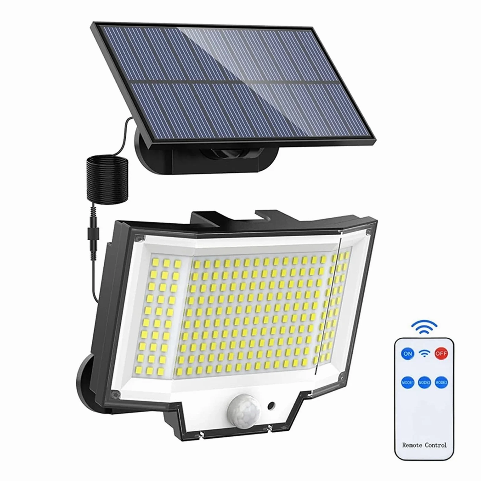 106/200/228 Lampa Solarna LED Zewnętrzne Światło Bezpieczeństwa LED Czujnik Ruchu Wodoodporny Oddzielony Panel Słoneczny Światło Słoneczne Ogrodowa Lampa Garażowa Super Jasny(200LED-1PC)