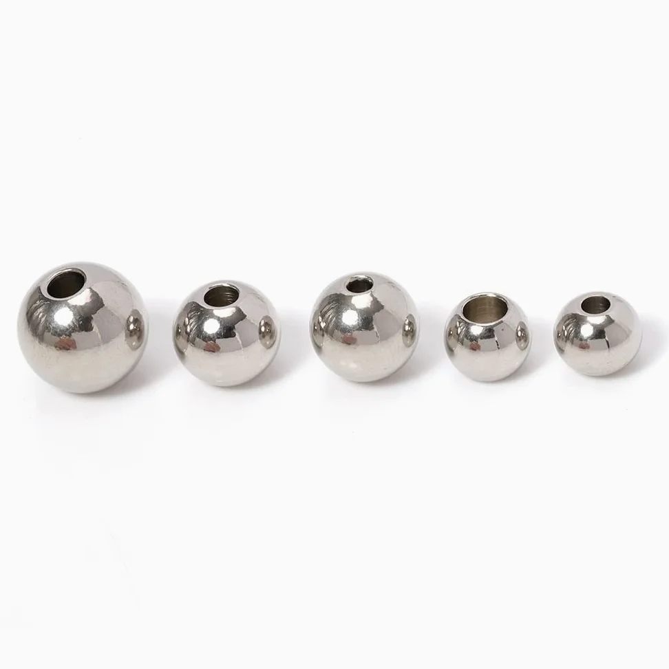 Kula łożyskowa ze stali nierdzewnej, 20 sztuk koraliki ze stali nierdzewnej 13mm-30mm do wyrobu biżuterii koraliki dystansowe luzem otwór w kształcie kuli 3-5mm do bransoletek elementy biżuterii DIY(2