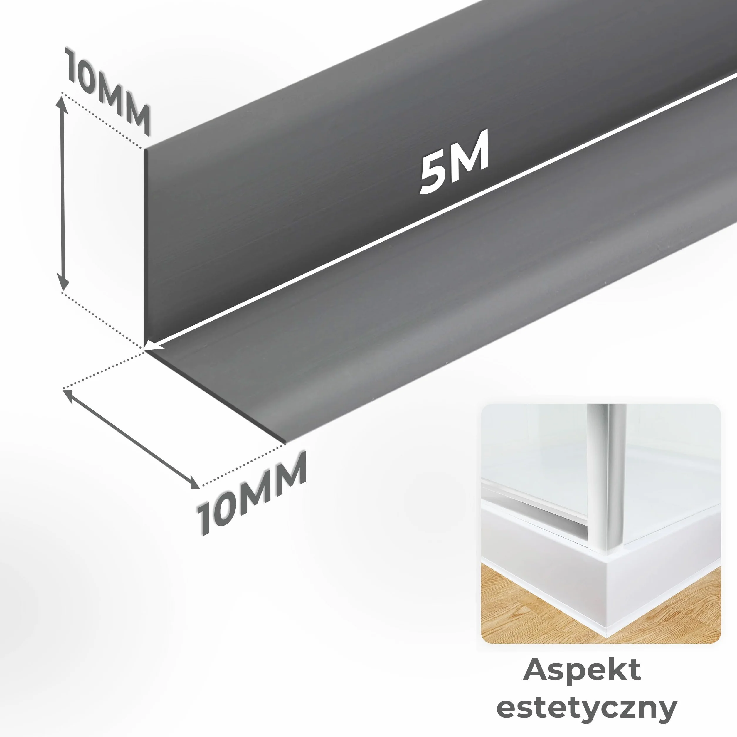 QUEST Listwa wykończeniowa PVC 10x10 mm, samoprzylepna, elastyczna, miękka taśma dekoracyjna, czarny, 5 m
