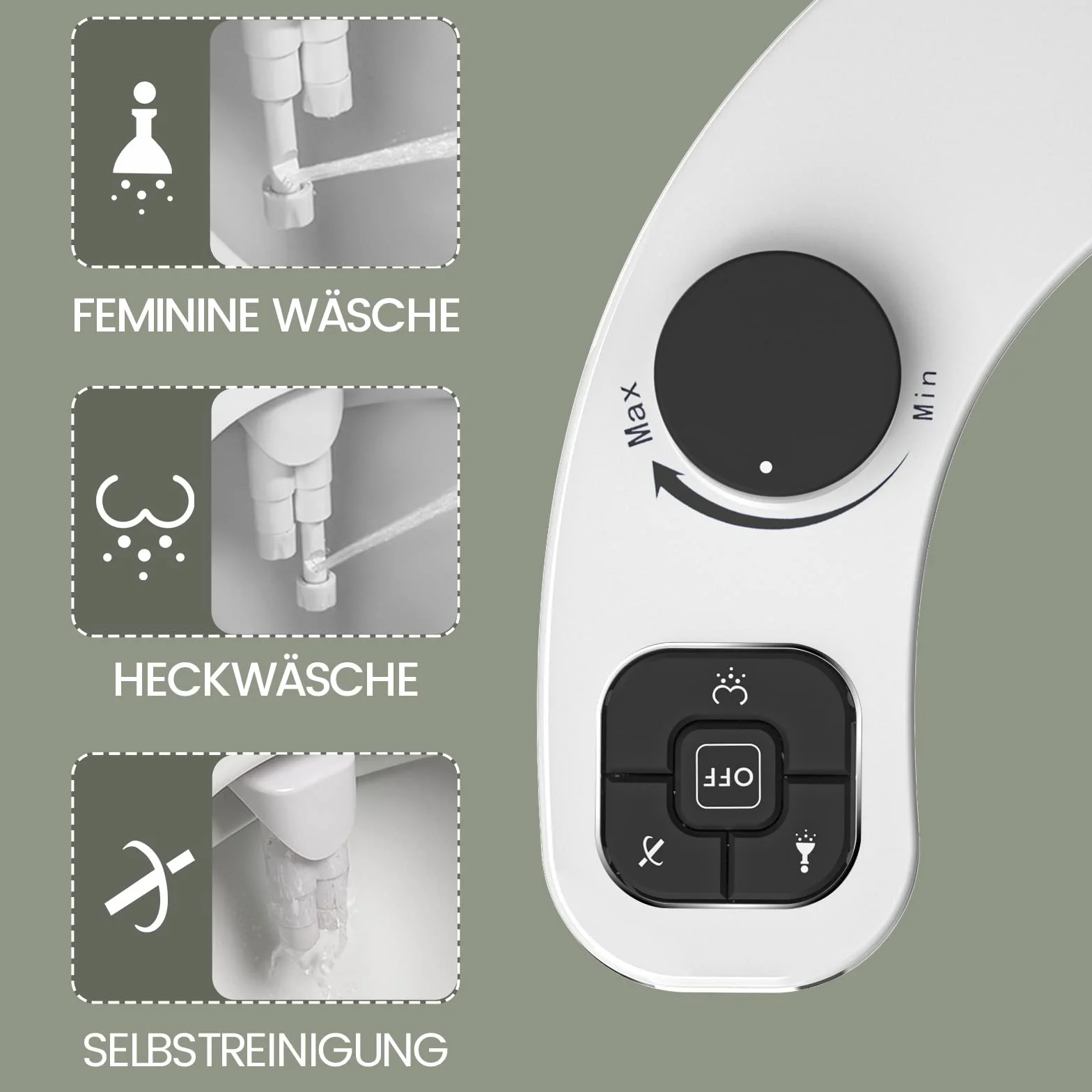 bidet, toaleta, WC z bidetem japońskim, zestaw natryskowy do deski sedesowej i bidetu z podwójnymi wysuwanymi samoczyszczącymi dyszami (w kolorze czarnym)