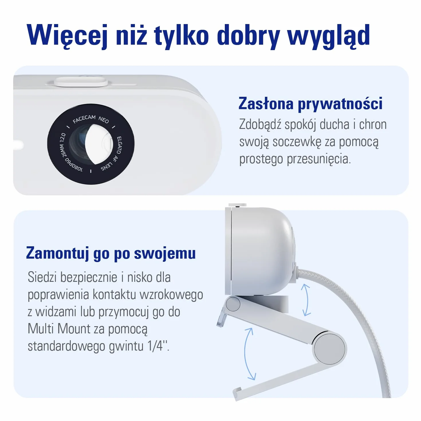 Elgato Facecam Neo – kamera internetowa Full HD z przesuwaną osłoną prywatności, korekcja światła, do wideorozmów, transmitowania, Teams/Zoom/Slack/OBS/Twitch/YouTube – USB-C/Plug & Play PC/laptop/Mac