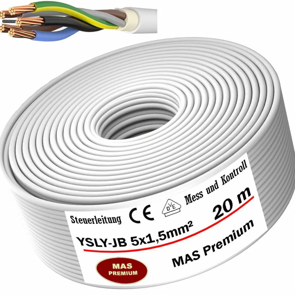 YSLY-JB 5 x 1,5 mm², elastyczny kabel sterujący, szary, przewód pomiarowy, kontrolny i regulacyjny, do obrabiarek, przewód sterujący, skrzynka do ładowania e-samochodu, przyłącze do stacji ładującej