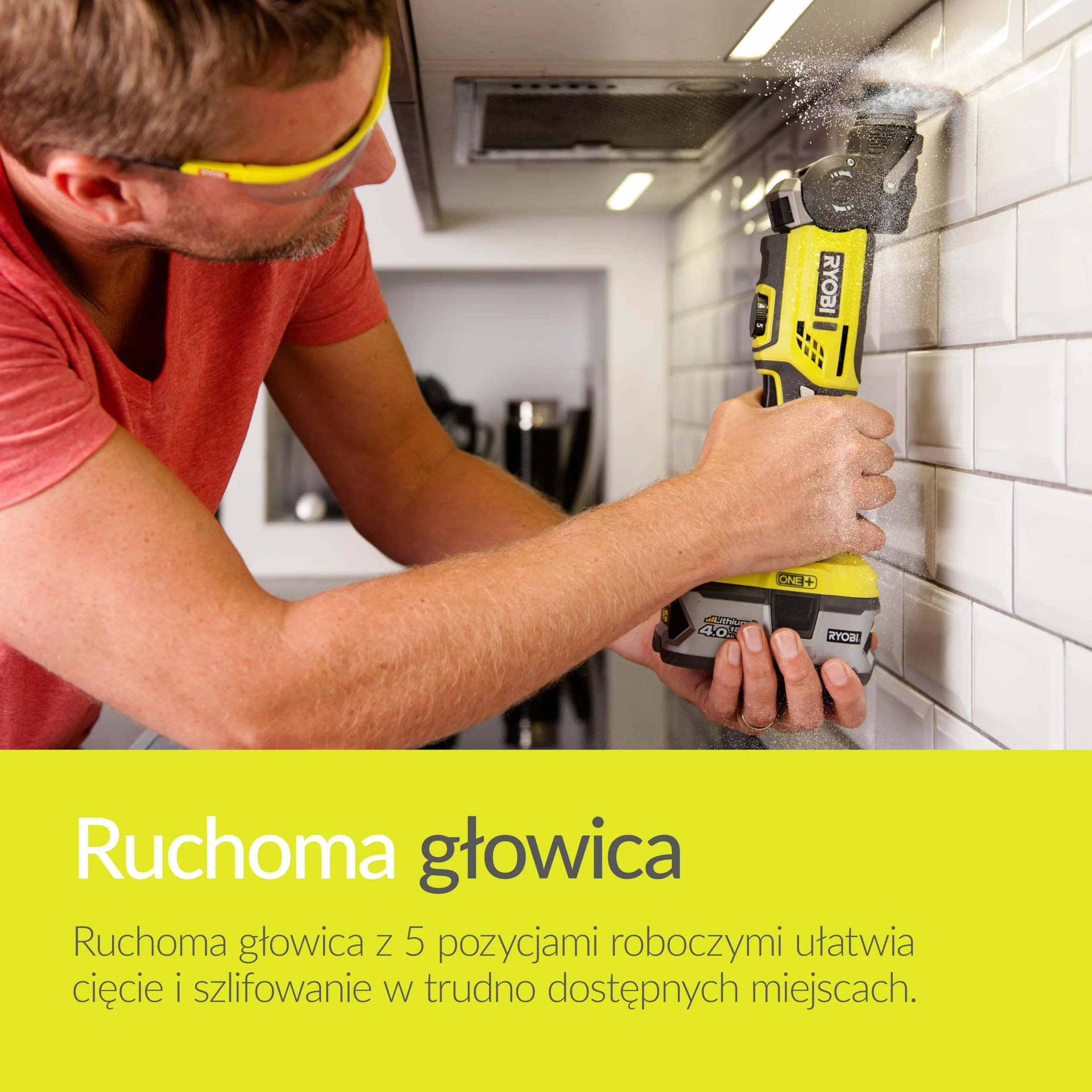 Ryobi ONE+ R18MT-0 18V Bezprzewodowe Narzędzie Wielofunkcyjne, Narzędzie Zerowe, Hyper Green