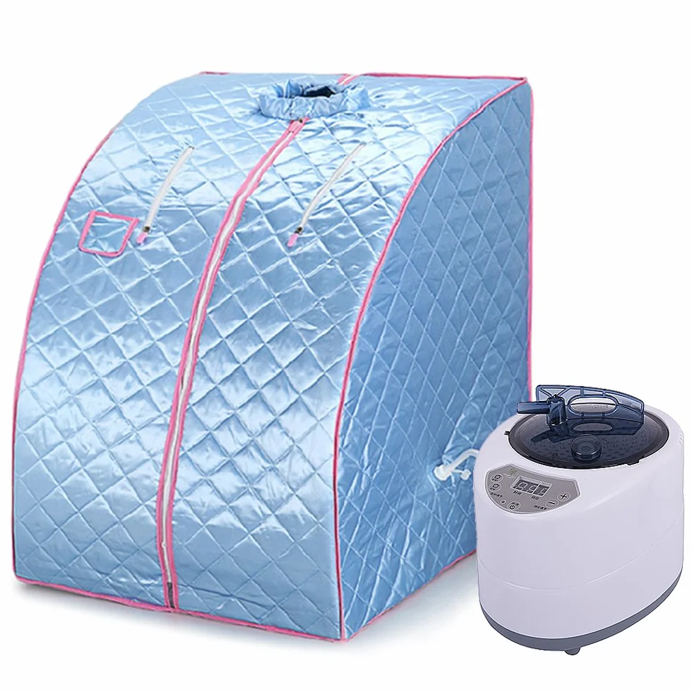 Przenośna sauna z pilotem zdalnego sterowania, mobilna sauna parowa sauna domowa kabina termiczna sauna do siedzenia kabina sauny (E-75 x 35 x 25 cm niebieski)