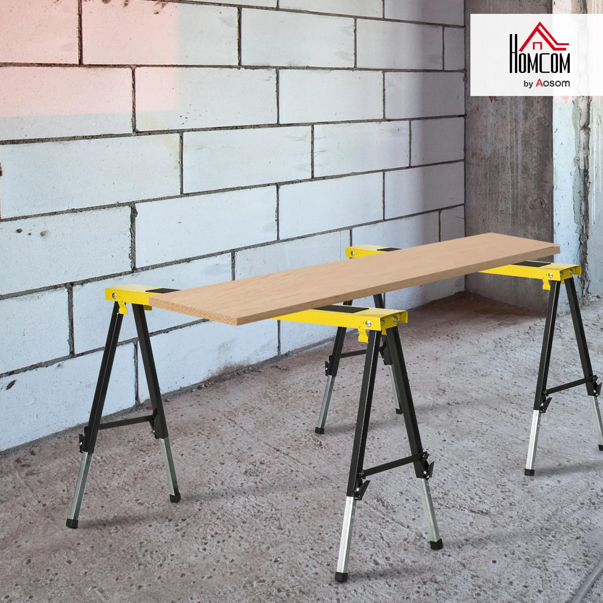 DURHAND zestaw 2 stojaków stojak do cięcia stojak roboczy stojak składany powierzchnia antypoślizgowa stal żółty czarny 100 x 49 x 62–89,5 cm obciążenie 100 kg