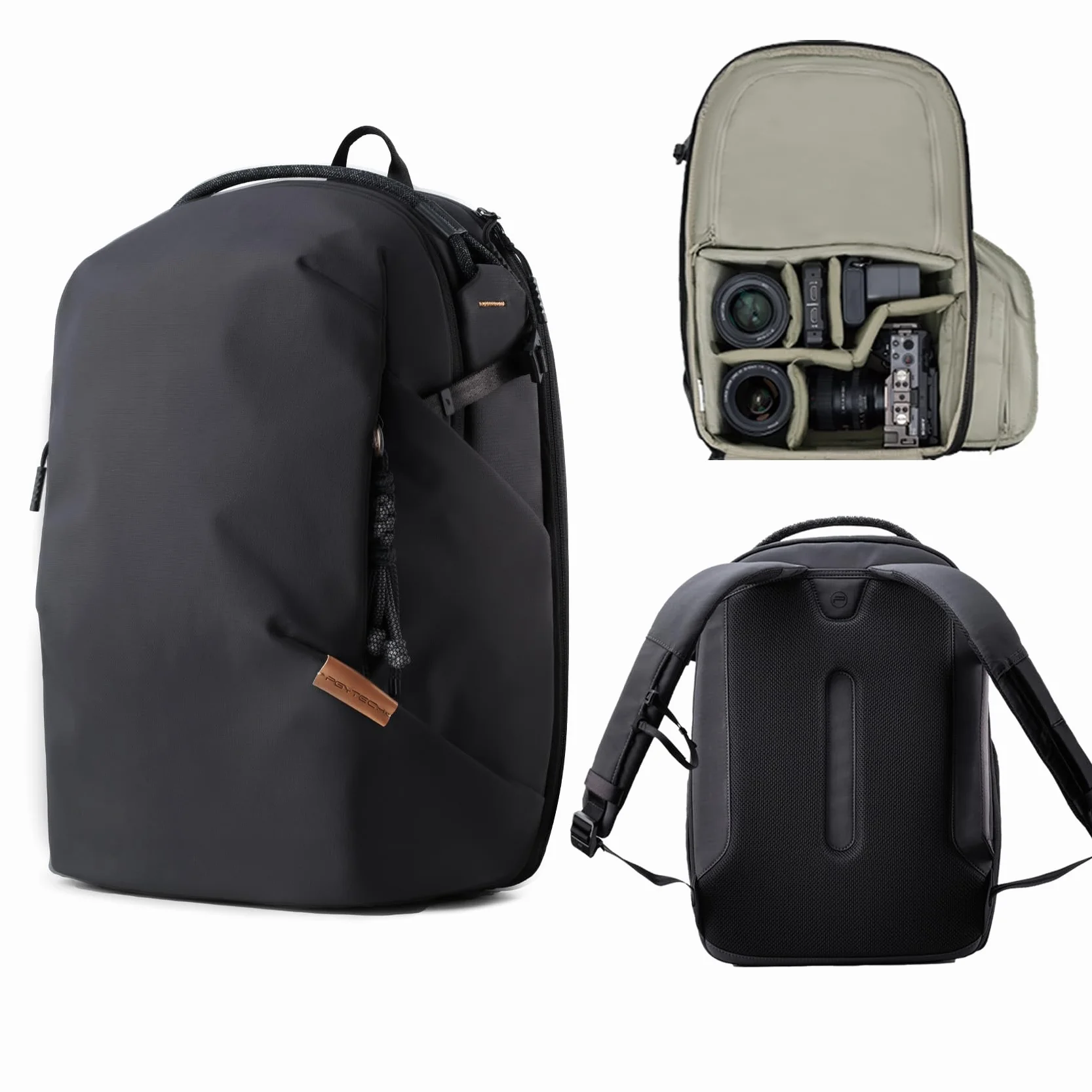 PGYTECH OneGo Lite Plecak na aparat fotograficzny, 16 l – 22 l, lekki, odporny na działanie wody, plecak fotograficzny, do miasta i podróży, z kieszenią na laptopa, czarno-zielono-biały, mat czarny