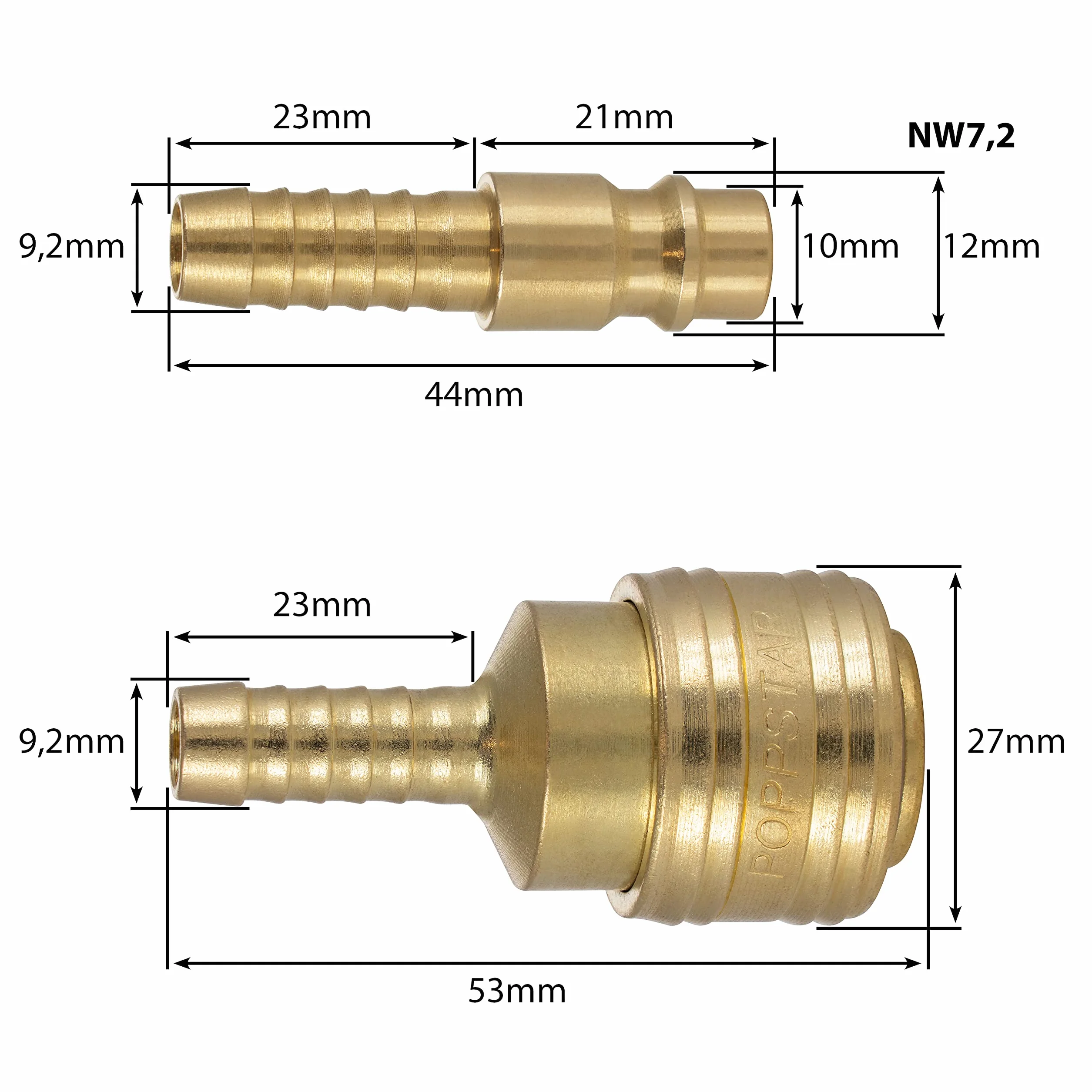 Poppstar wąż pneumatyczny 5m (hybrydowy: PVC wzmocniony tkaniną, średnica wew 9,2mm z szybkozłączką mosiężną i wtyczką złącza) do 20 bar, niebieski