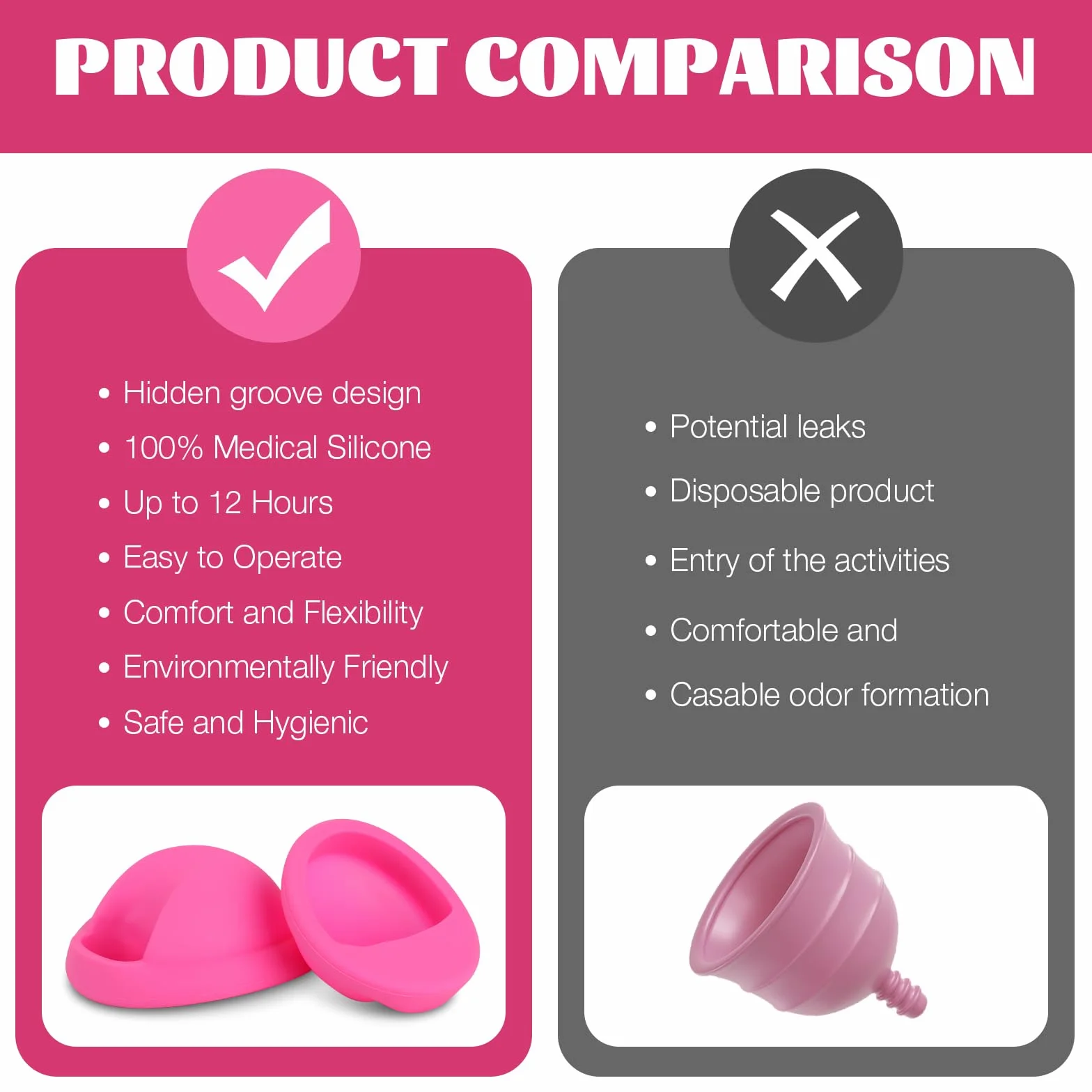 Dysk menstruacyjny, Menstrual Disc, krążek menstruacyjny wielokrotnego użytku, kubek menstruacyjny z miękkiego silikonu medycznego, alternatywne miękkie tampony (różowe, S+L)