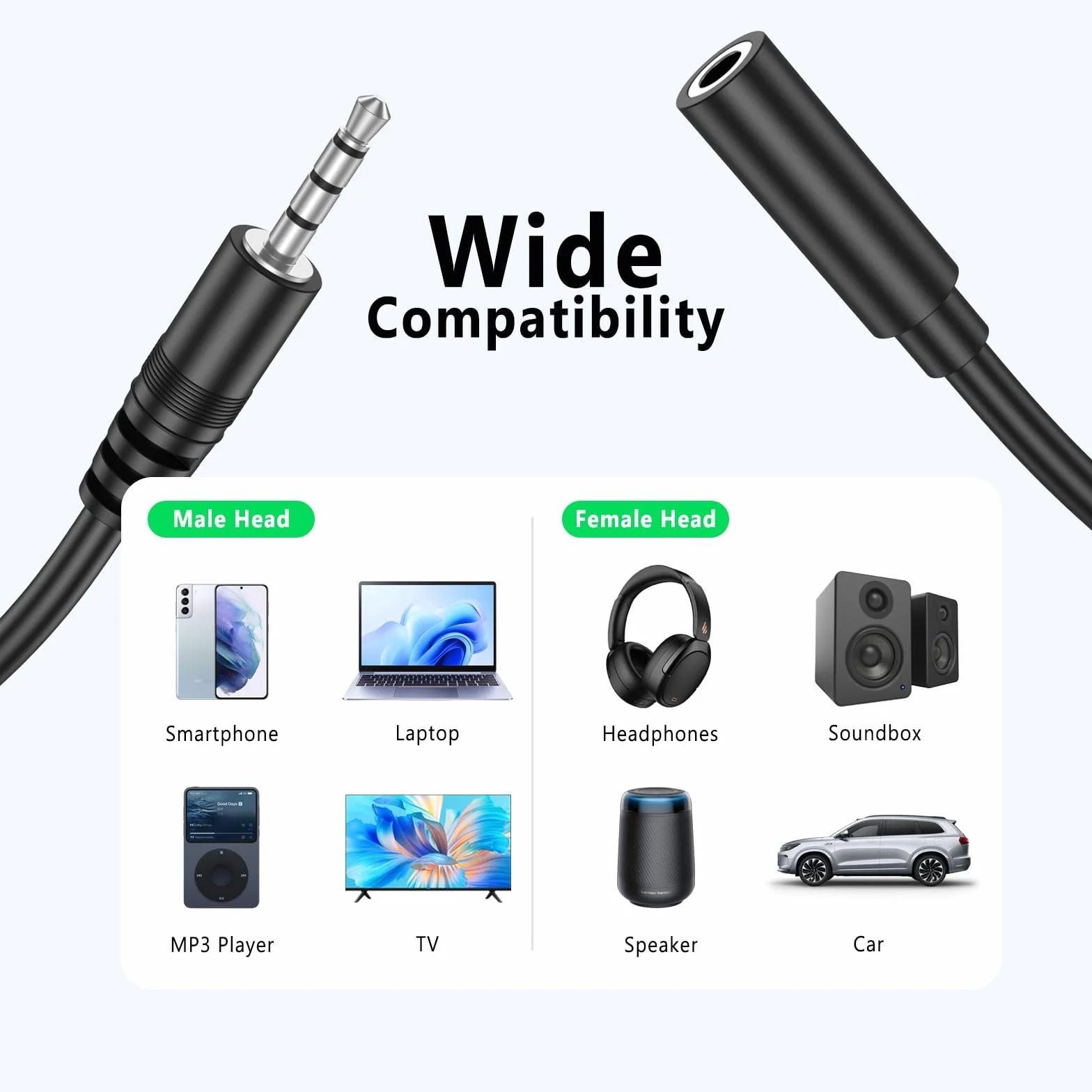 Tobfit Przedłużacz jack, nylonowy 3,5 mm stereo kabel audio do słuchawek, konsoli Xbox, smartfonów, tabletów itd. (1 m)