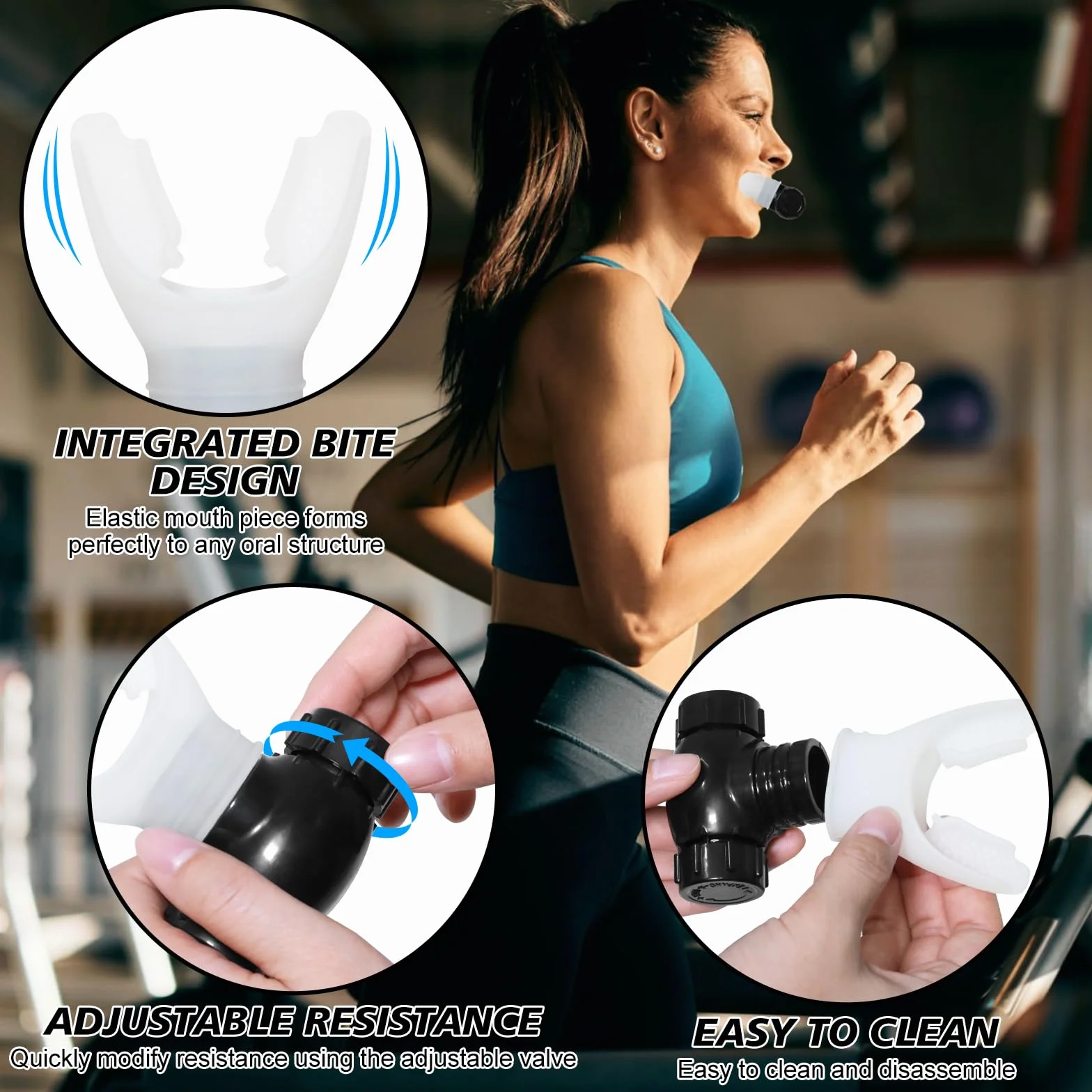 oxyfit trener oddychania, trener oddechowy płuc, przyrząd do treningu pojemności płuc z regulowanymi opornikami dla zwiększenia wytrzymałości oddechowej – biały