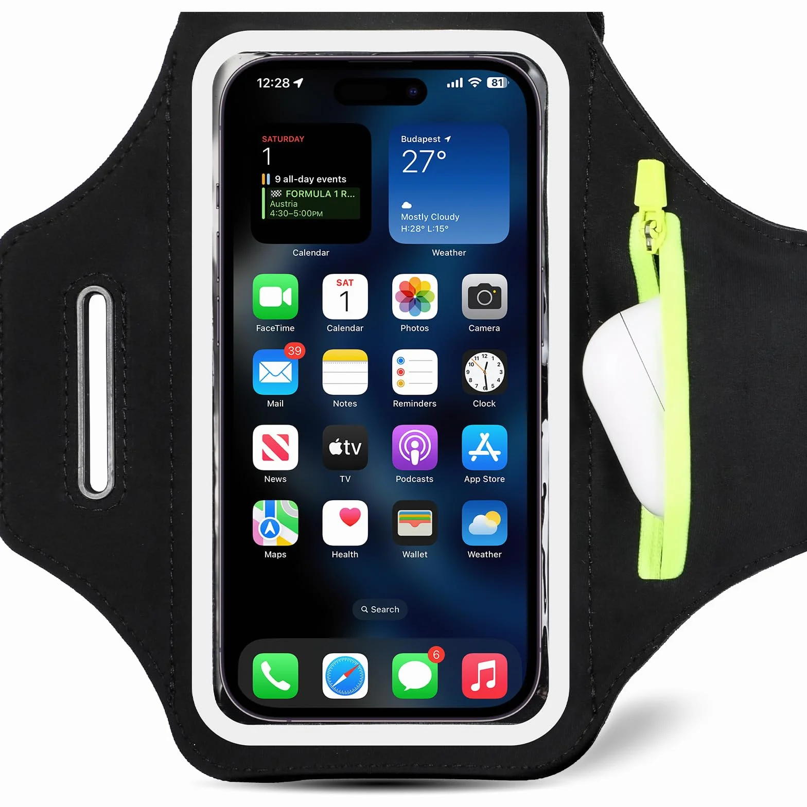 Wodoodporna opaska sportowa z kieszonką na telefon, kompatybilna z iPhone 16/15/14/13 Pro, Galaxy S25/S24, Huawei, Xiaomi, Google Pixel (do 6,8")