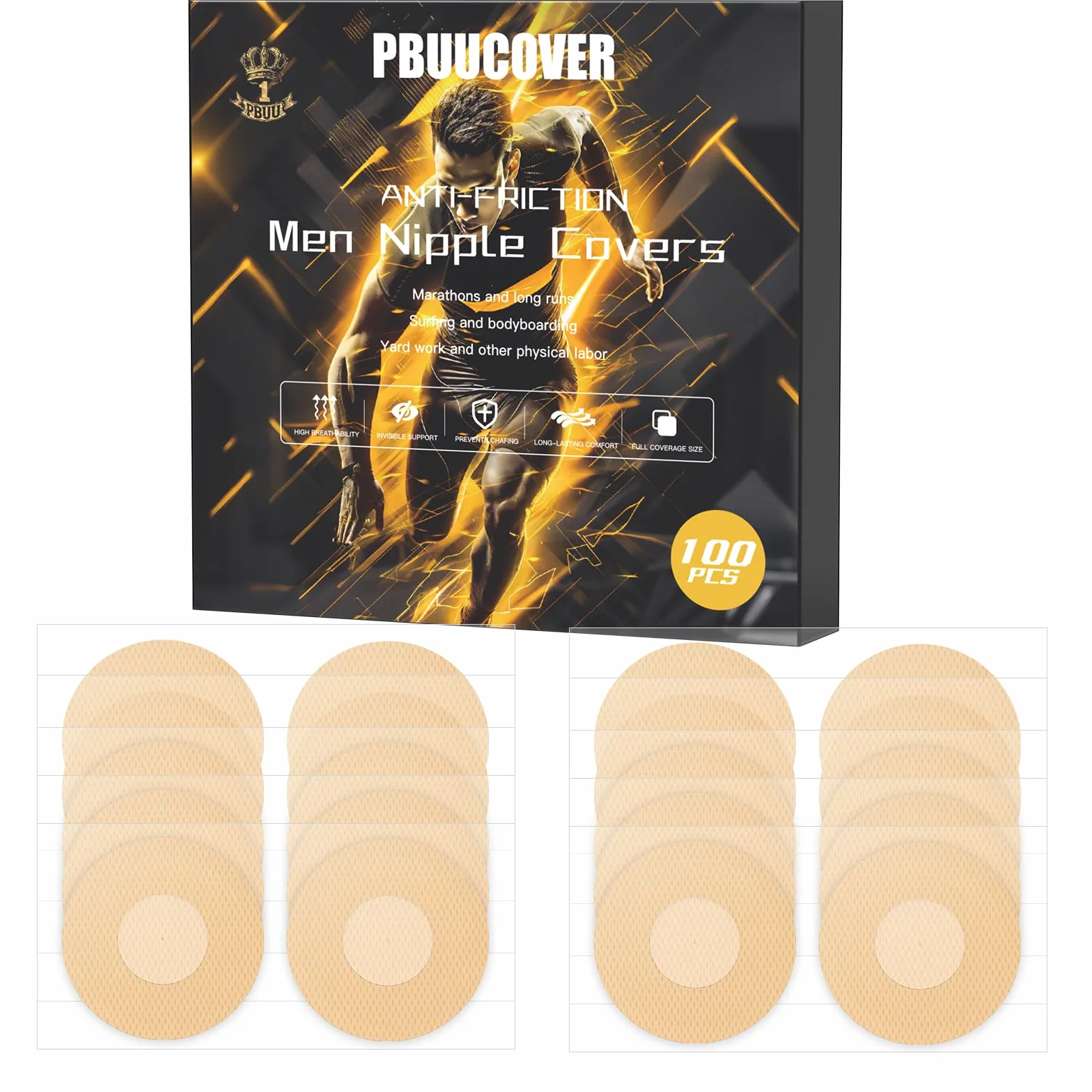 Champion Series Nipple Covers for Men – No Show Adhesive Patches for Runners, Gym, Surfing & Marathon