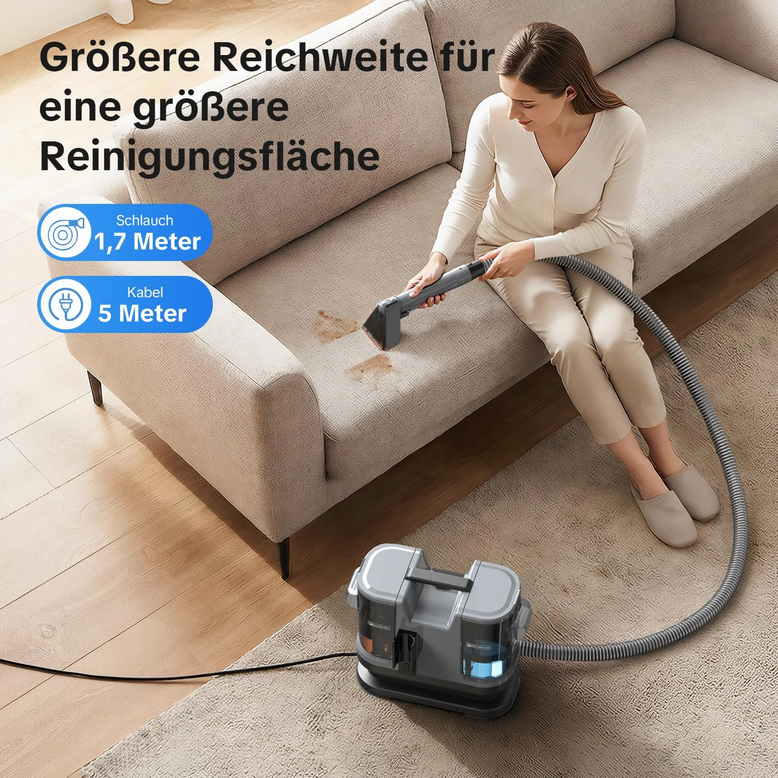 Lubluelu odkurzacz do tapicerki 600 W – 20 kPa przenośny środek do czyszczenia dywanów z funkcją samooczyszczania i długim wężem do dywanów, sof i samochodów