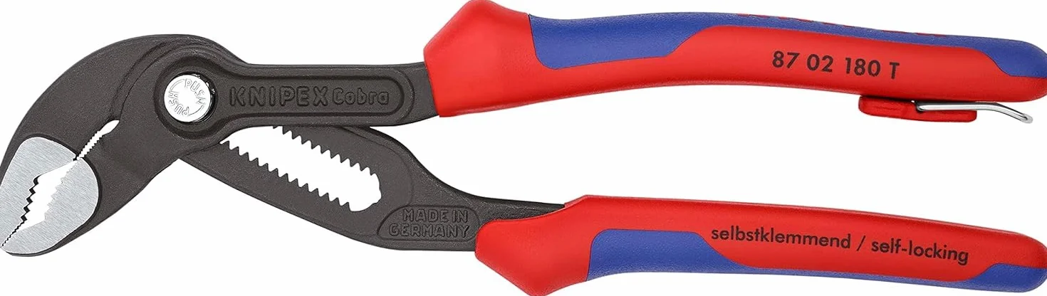 KNIPEX Cobra Szczypce nastawne do rur nowej generacji w blister fosforanowana, szara z wielokomponentowymi nasadkami, zaczep do, 87 02 180 T BK