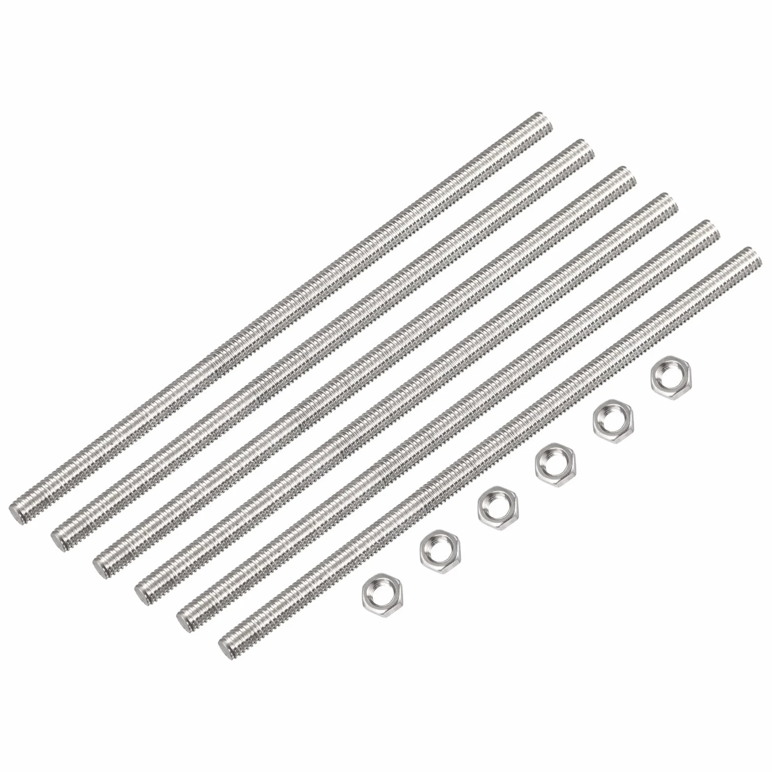 QUARKZMAN 6 szt. M3 x 200 mm w pełni gwintowany pręt z 6 szt. nakrętek sześciokątnych, gwint 0,5 mm podziałka 304 stal nierdzewna prawa ręka gwintowane pręty pręty słupkowe ćwieki