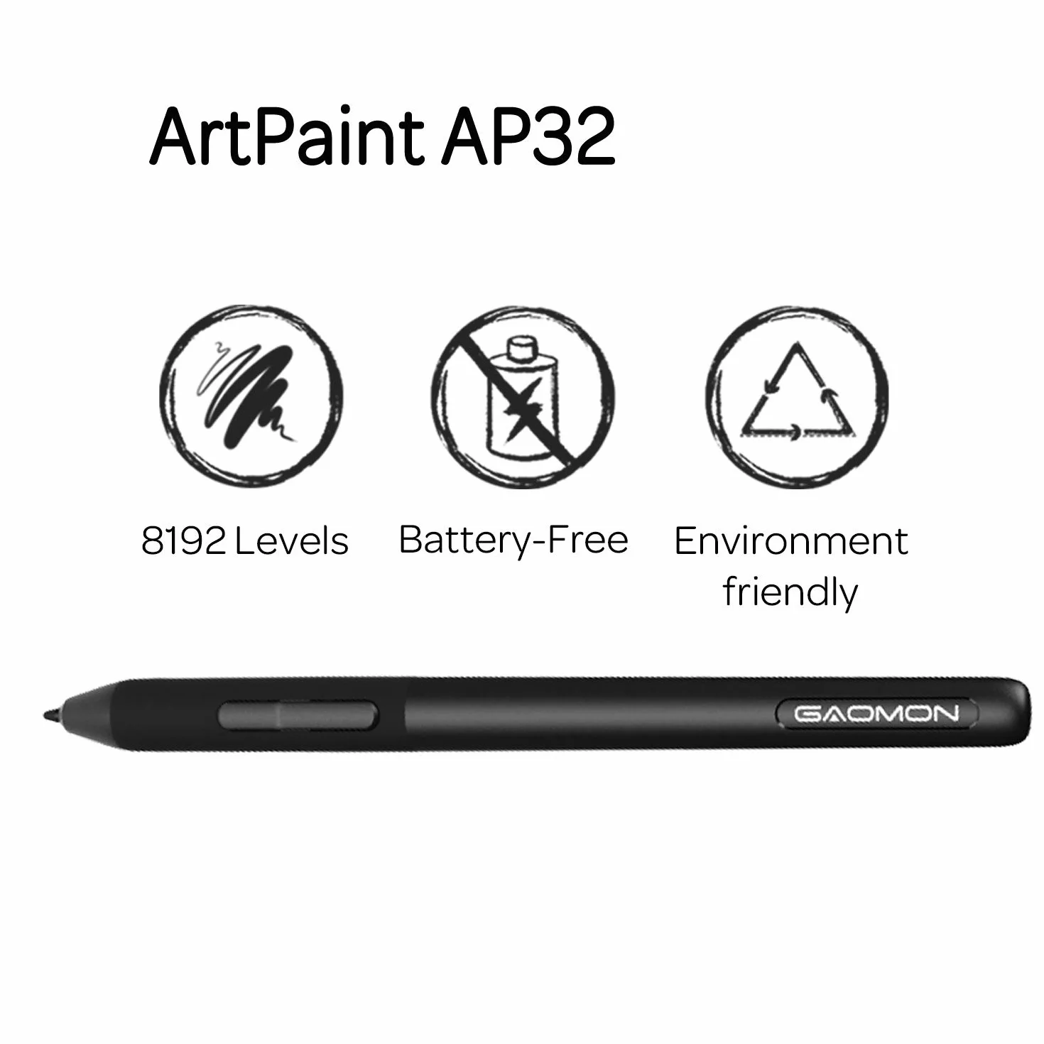 GAOMON ArtPaint AP32 bez baterii, 8192 poziomy nacisku, pasywny rysik tylko do tabletu graficznego S620/M106KPRO/M10KPRO/M1220/PD2200