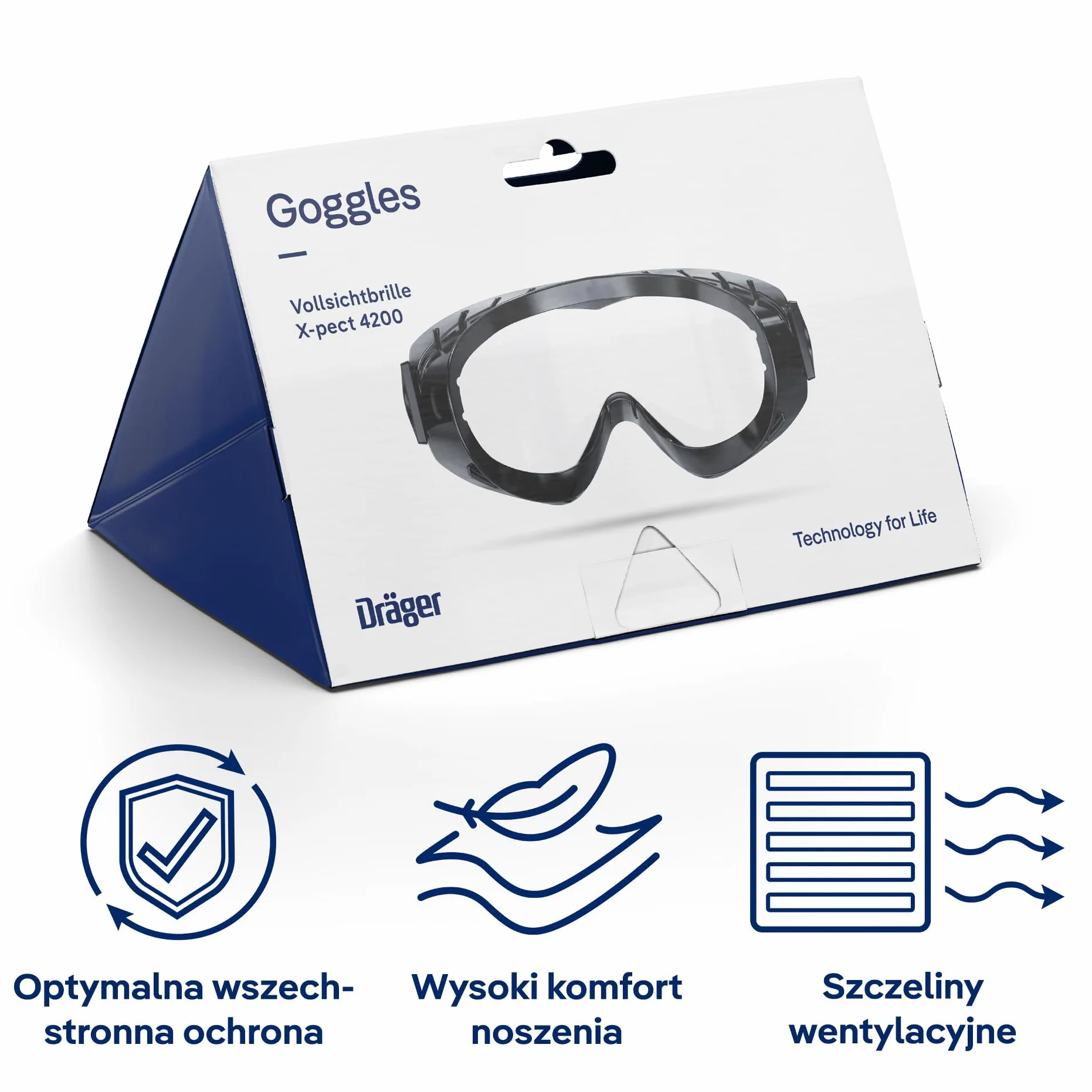 Dräger X-pect 4200 okulary ochronne bez zaparowania, okulary pełnowidzące, również dla osób noszących okulary, na plac budowy, laboratorium, warsztatu, odporne na zarysowania i pęknięcia szyby