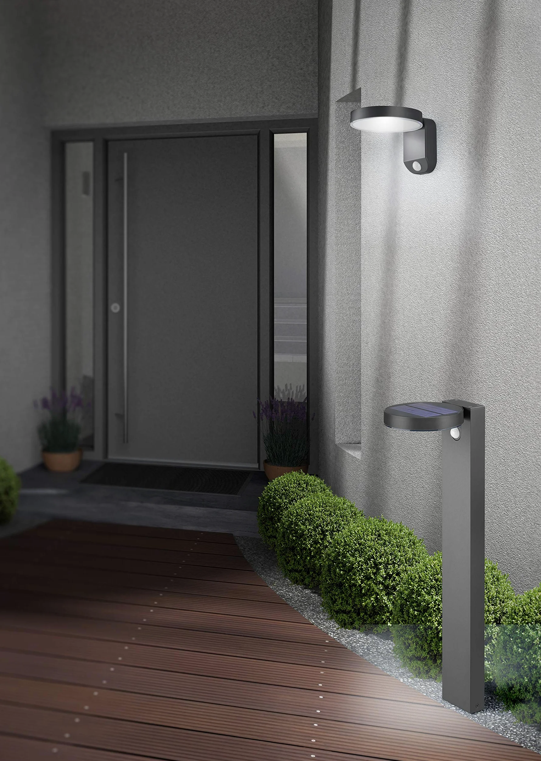 Reality Leuchten Posadas R42251142 lampa solarna LED, tworzywo sztuczne, antracyt, w zestawie 4,5 W LED, czujnik ruchu, lampa drogowa