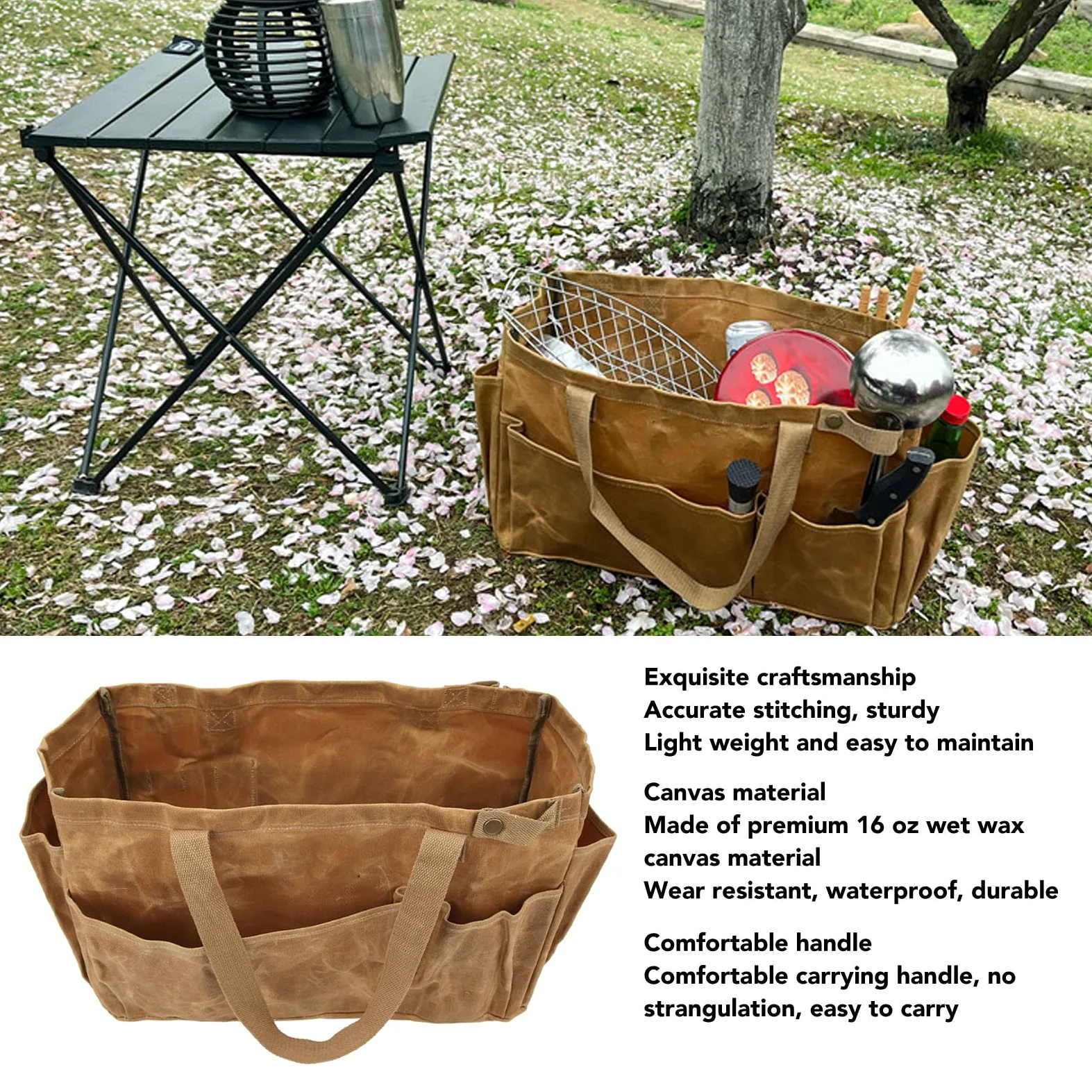 Diydeg Torba na narzędzia ogrodowe, płócienna torba na narzędzia, duża, wodoodporna, ogrodowa, torba na ramię, organizer, torba do przechowywania narzędzi, z wygodnym uchwytem do noszenia, na kemping,
