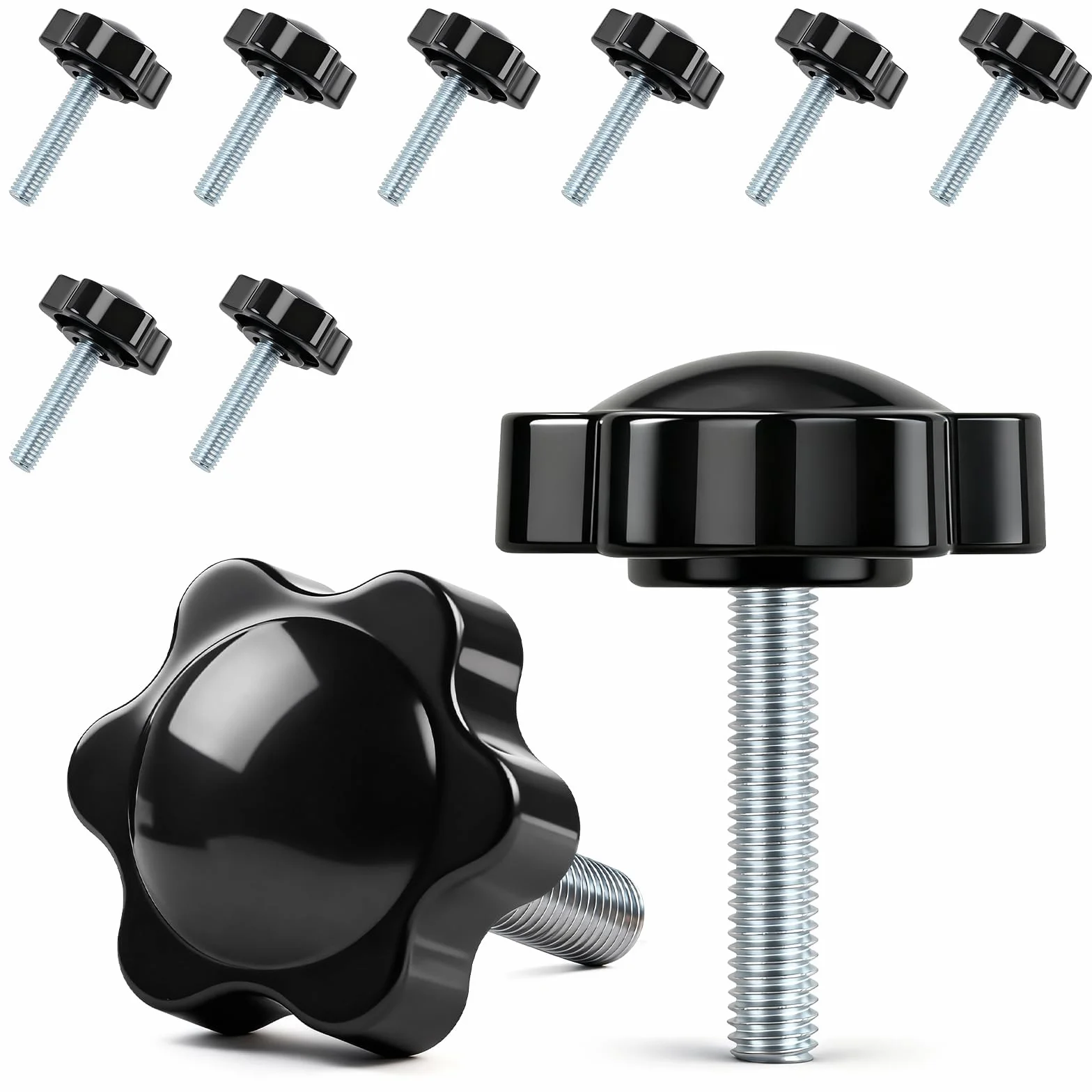 Bolatus 10 sztuk śrub z pokrętłem gwiazdkowym, śruba z zębem M6x30mm, śruby z uchwytem, śruba gwiazdkowa, śruba z łbem gwiazdkowym, nakrętka z uchwytem gwiazdkowym do maszyny, urządzenia do nakręcania