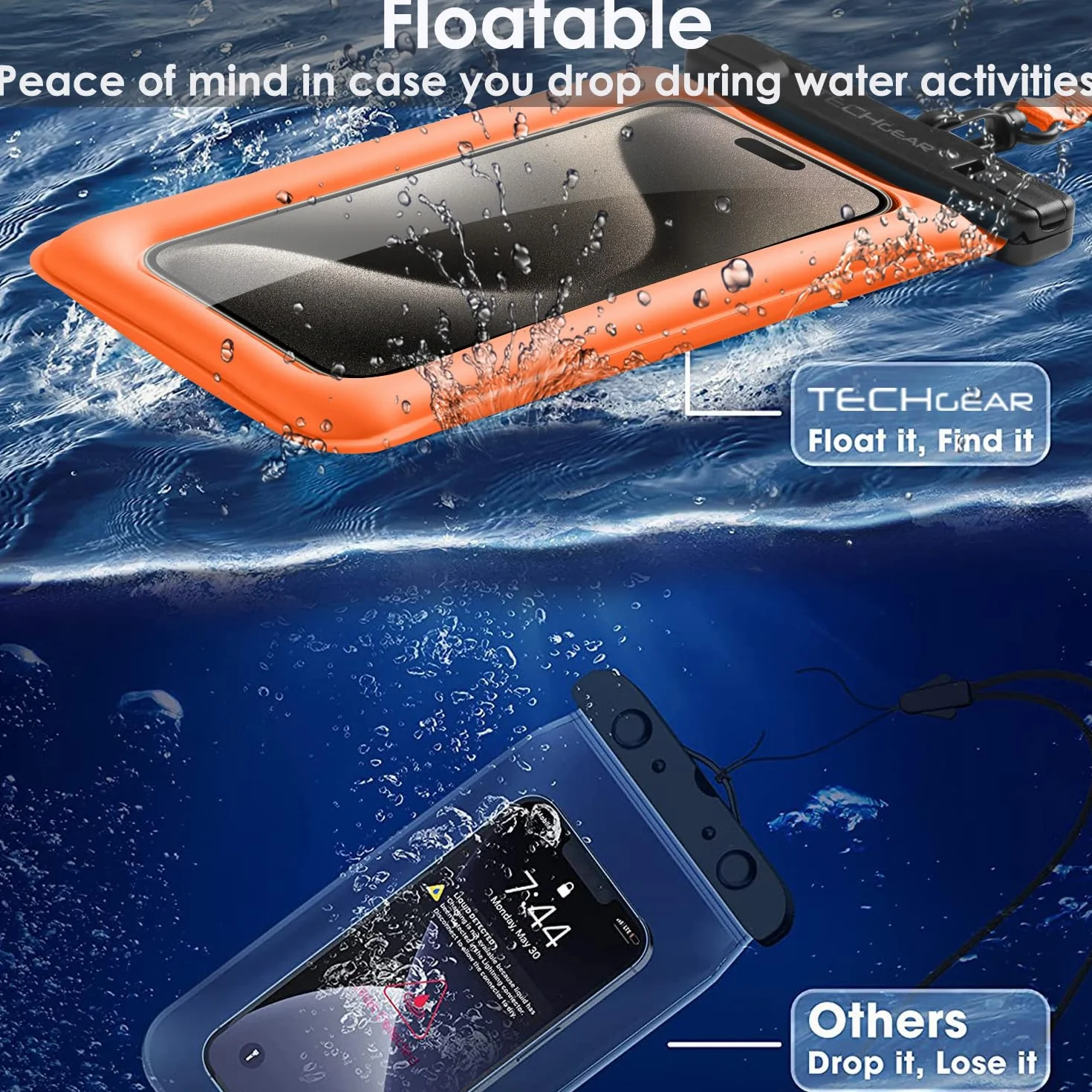 TECHGEAR Wodoodporne etui na telefon IPX8 pływające z smyczą kompatybilne iPhone 16e 16 15 14 13 12 Samsung Galaxy S25 S24 S23 Ultra A16