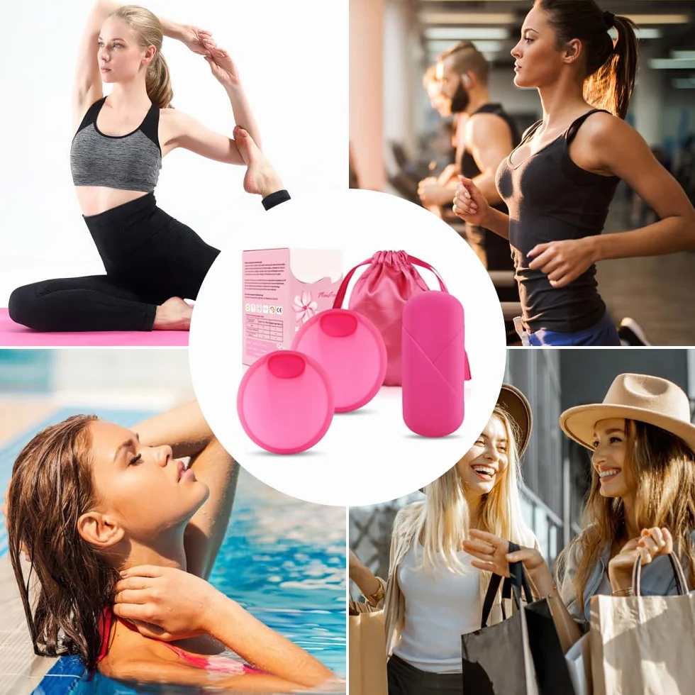 Dysk menstruacyjny, silikonowy krążek menstruacyjny, wielokrotnego użytku, 100% silikonowy antyprzeciekający kubek menstruacyjny do sportu, pływania (S+L)