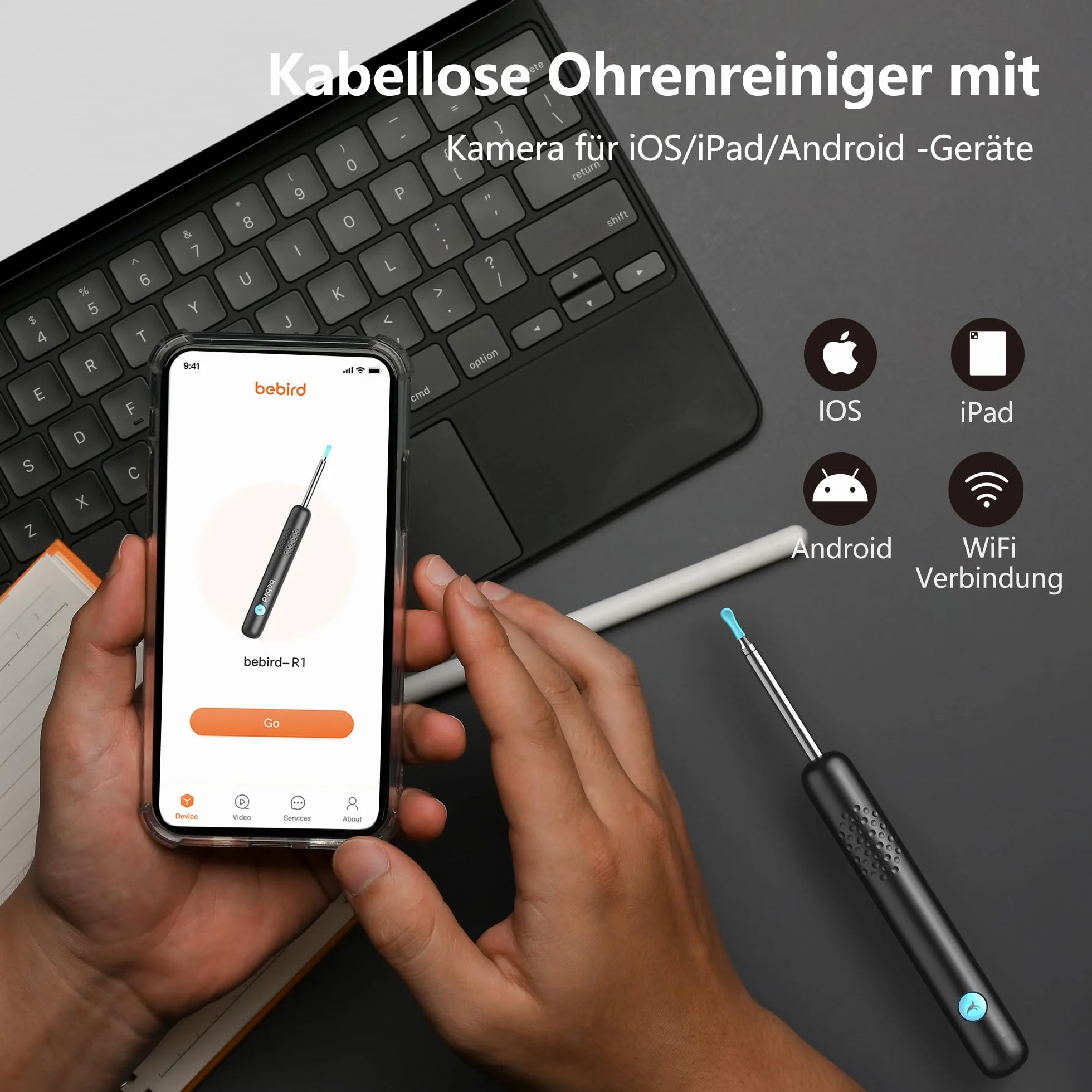 Otoskop do uszu, kamera HD 1080P, endoskopowa kamera 3,5 mm, wodoodporny nettoyng do uszu IP67 z 6 diodami LED, zestaw do czyszczenia uszu WIFI, kompatybilny ze smartfonami i tabletami iOS Android