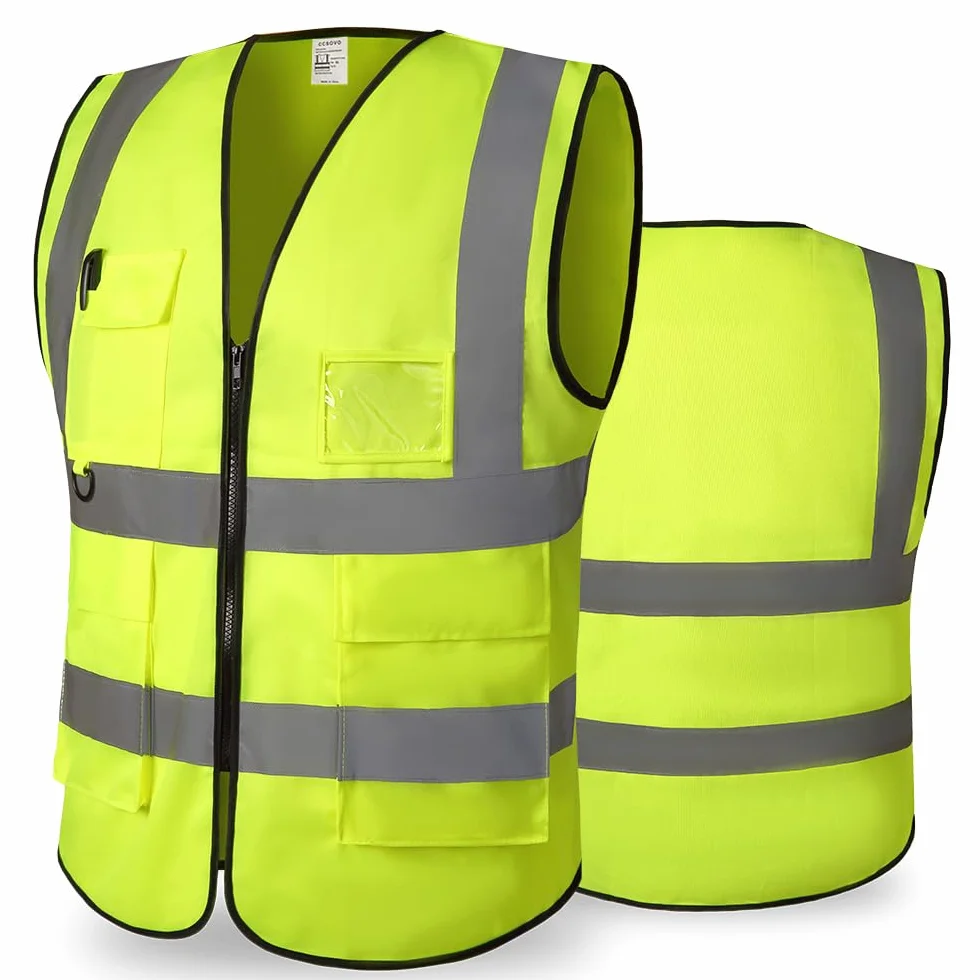 Kamizelki Hi Vis dla kobiet i mężczyzn odblaskowe kamizelki bezpieczeństwa o wysokiej widoczności, oddychające, z zamkiem błyskawicznym, do budowania na zewnątrz, spełniają normę ANSI/ISEA