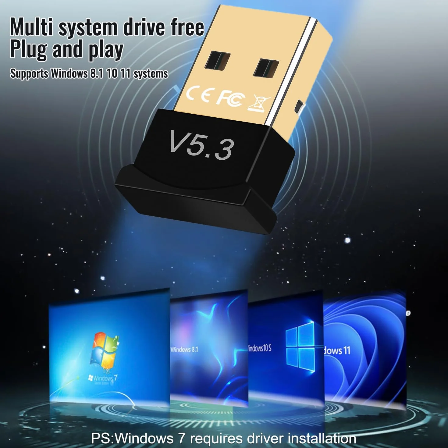 Adapter Bluetooth Dla komputera PC - Klucz Bluetooth Dla komputera USB Adapter 5.4 Plug Play USB Adapter Bluetooth Kompatybilny z Windows 11/10/8.1/7