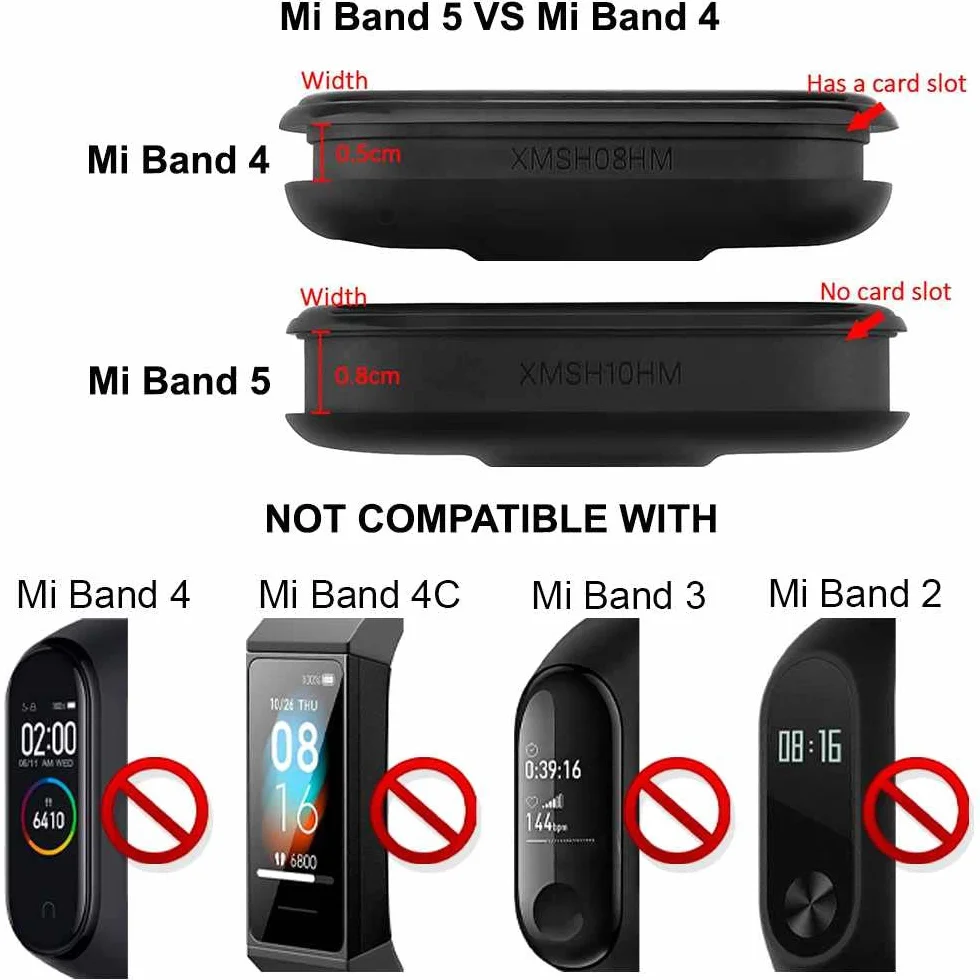 OcioDual Silikonowy pasek kompatybilny z Xiaomi Mi 6/ 5, Amazfit Band 5, czarny, silikonowy pasek, wysuwany