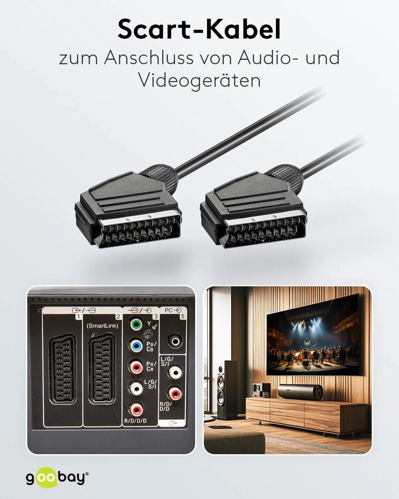 Goobay Kabel Scart 2 m, 21-biegunowy, czarny