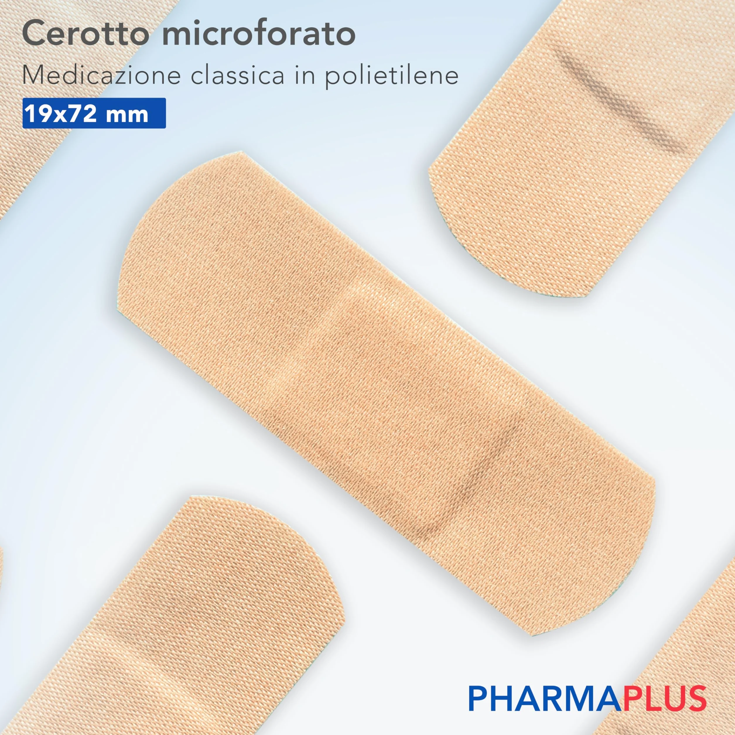 AIESI® Plastry medyczne 19x72 mm samoprzylepne z oddychającego PE PHARMAPLUS (Opakowanie 500 sztuk), Wodoodporne, Bardzo mocna przyczepność