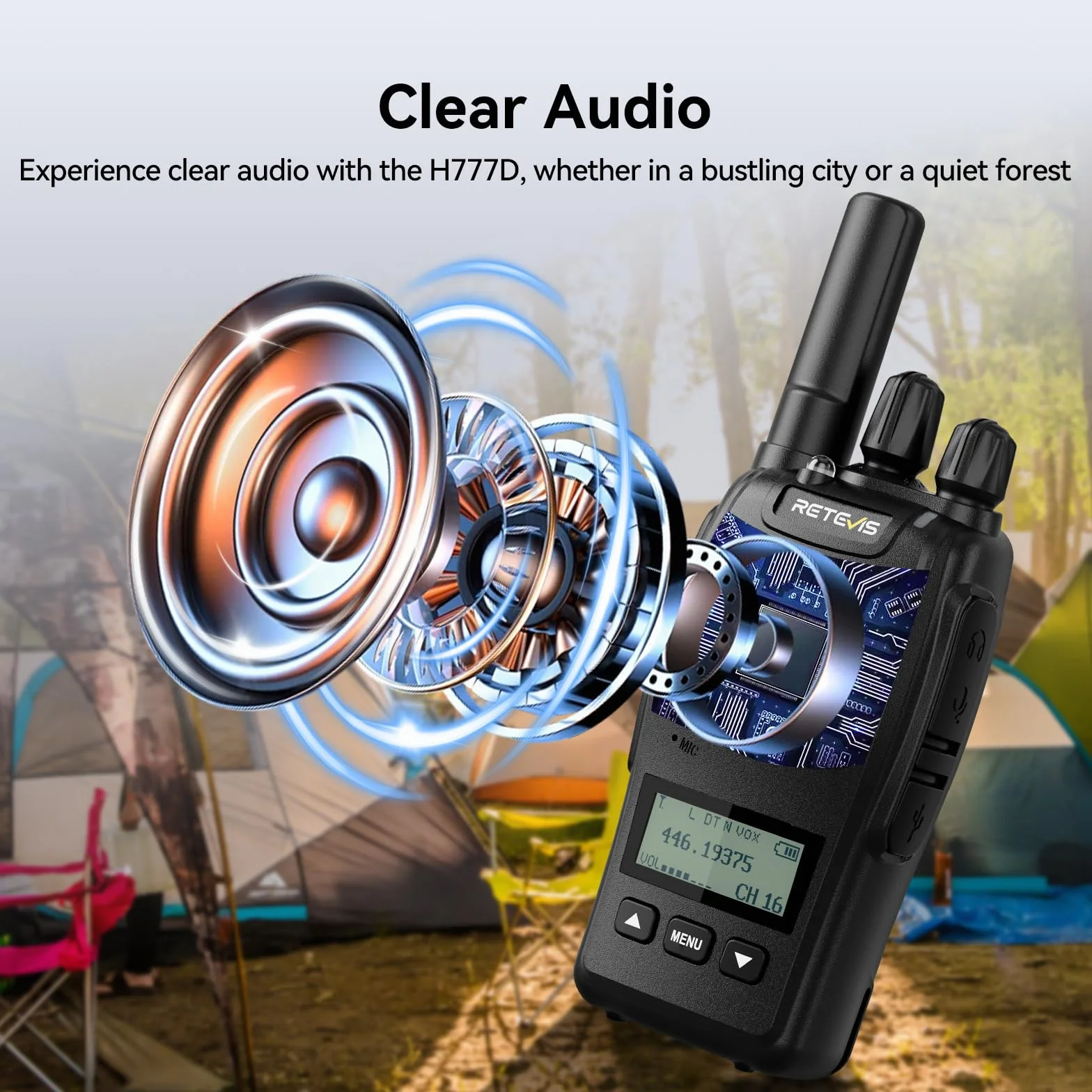 Retevis H777D Walkie Talkie PMR446 z Ekranem LCD, Ładowanie Typu C, 1200 mAh, Alarm Awaryjny, 2 Sztuk Czarne