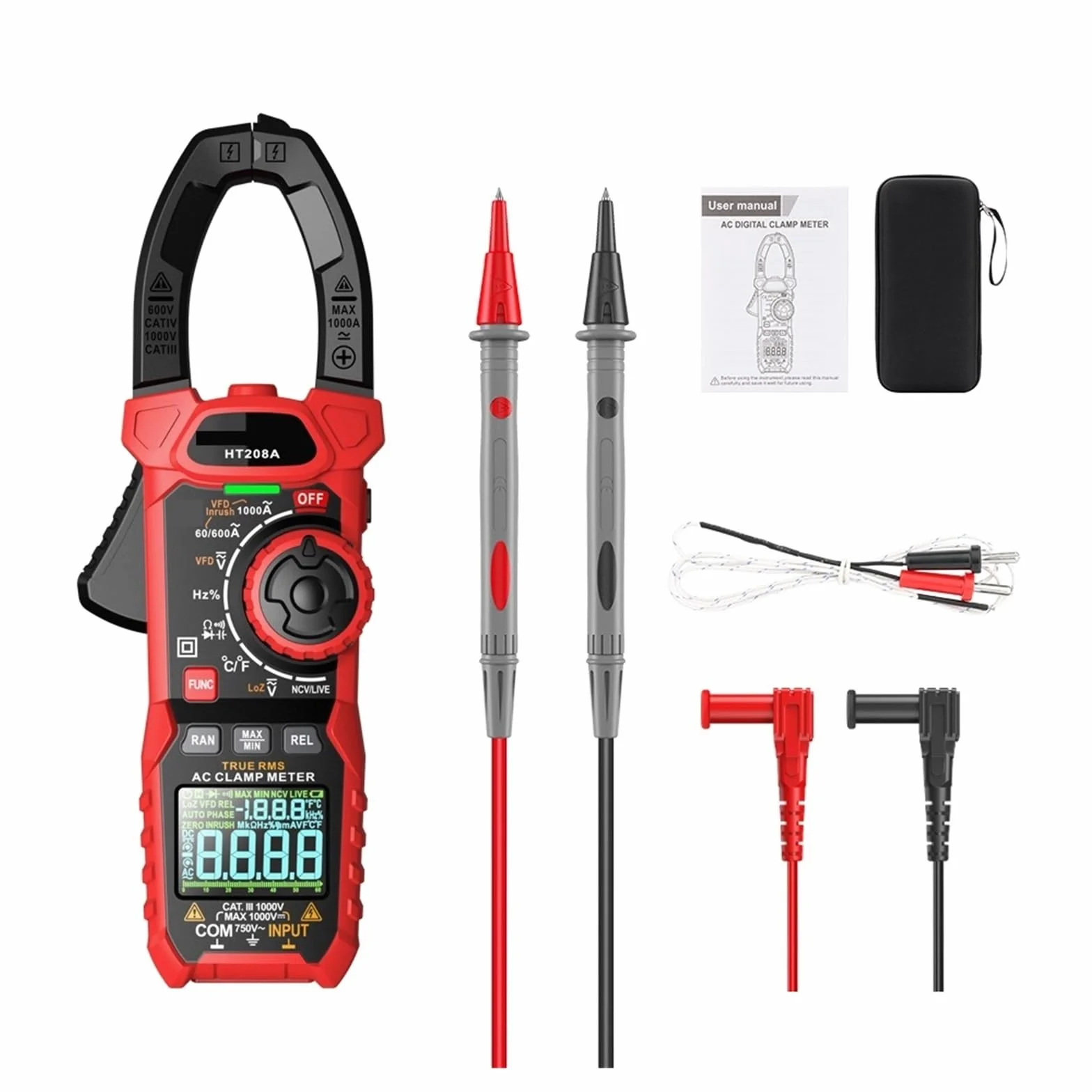 HT208A/D AC/DC Cyfrowy Miernik Cęgowy Multimetr Pinza Amperimetrica True Wysoka Precyzja Pojemność NCV Ohm Hz Tester Szybko Dokładnie Łatwy Odczyt(HT208A AC 1000A)