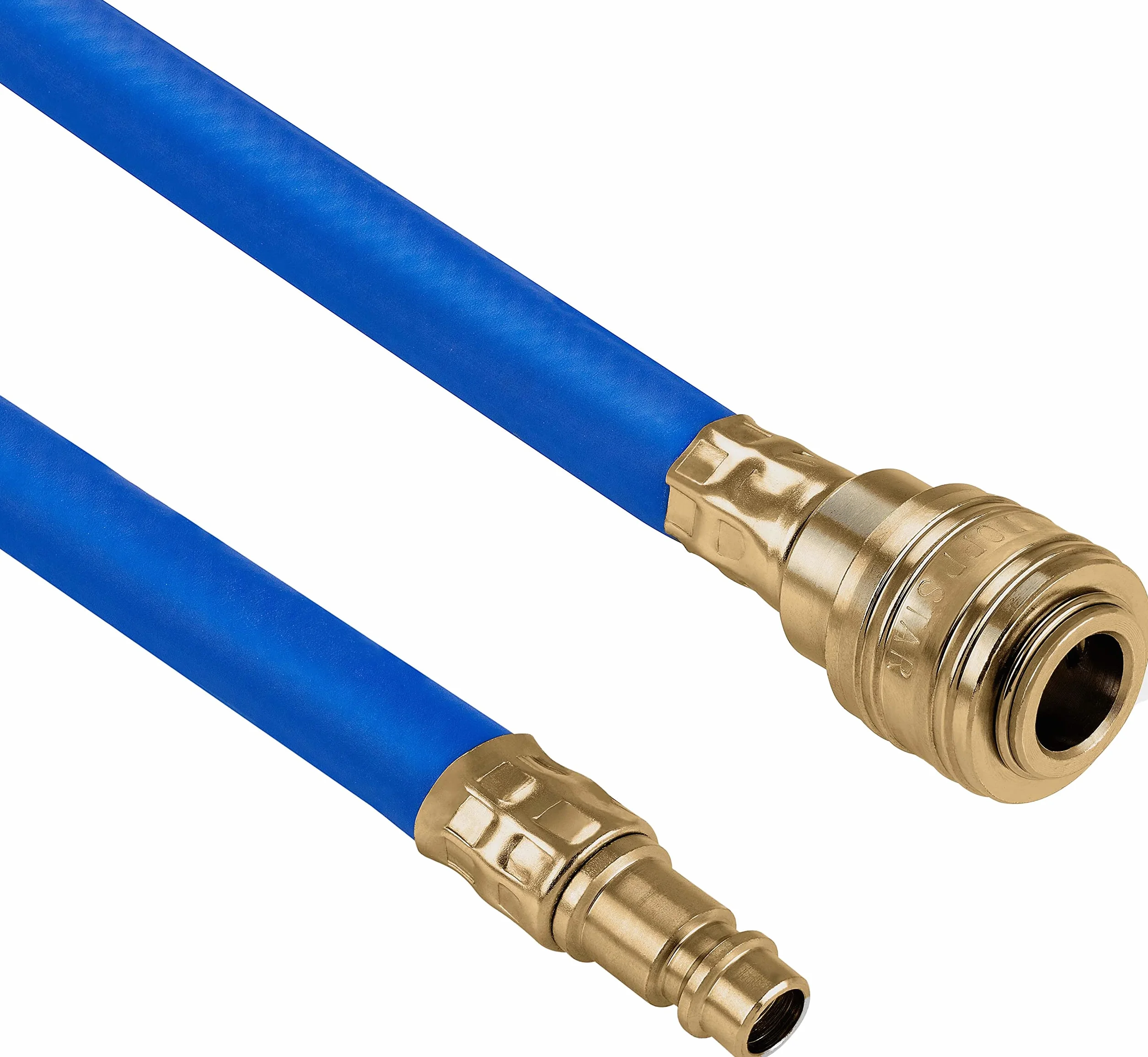 Poppstar wąż pneumatyczny 5m (hybrydowy: PVC wzmocniony tkaniną, średnica wew 9,2mm z szybkozłączką mosiężną i wtyczką złącza) do 20 bar, niebieski
