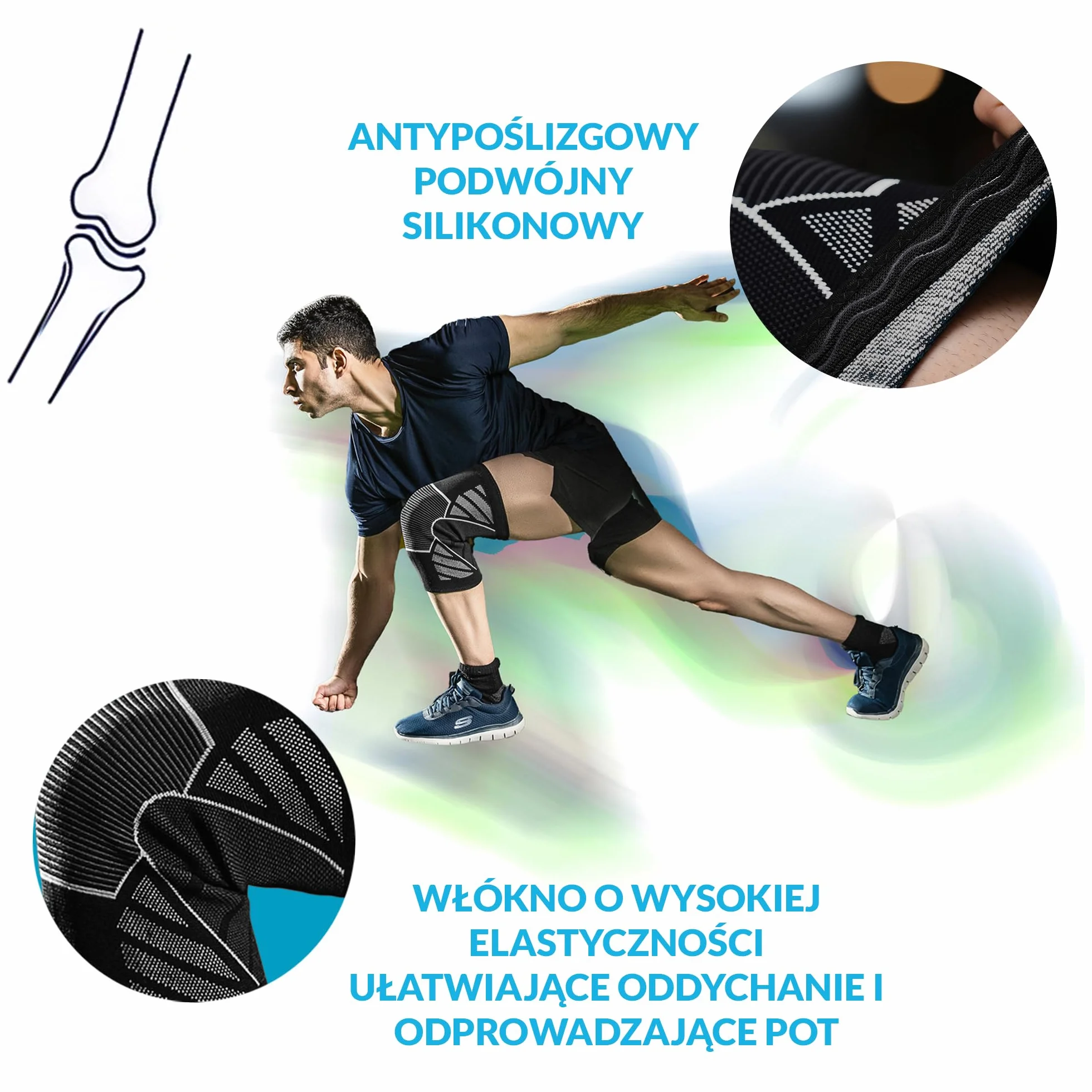 360 RELIEF Orteza na kolano dla mężczyzn i kobiet – sportowy kompresyjny rękaw na kolano do biegania, kulturystyki, wsparcia stawów – orteza na kolano z workiem na pranie