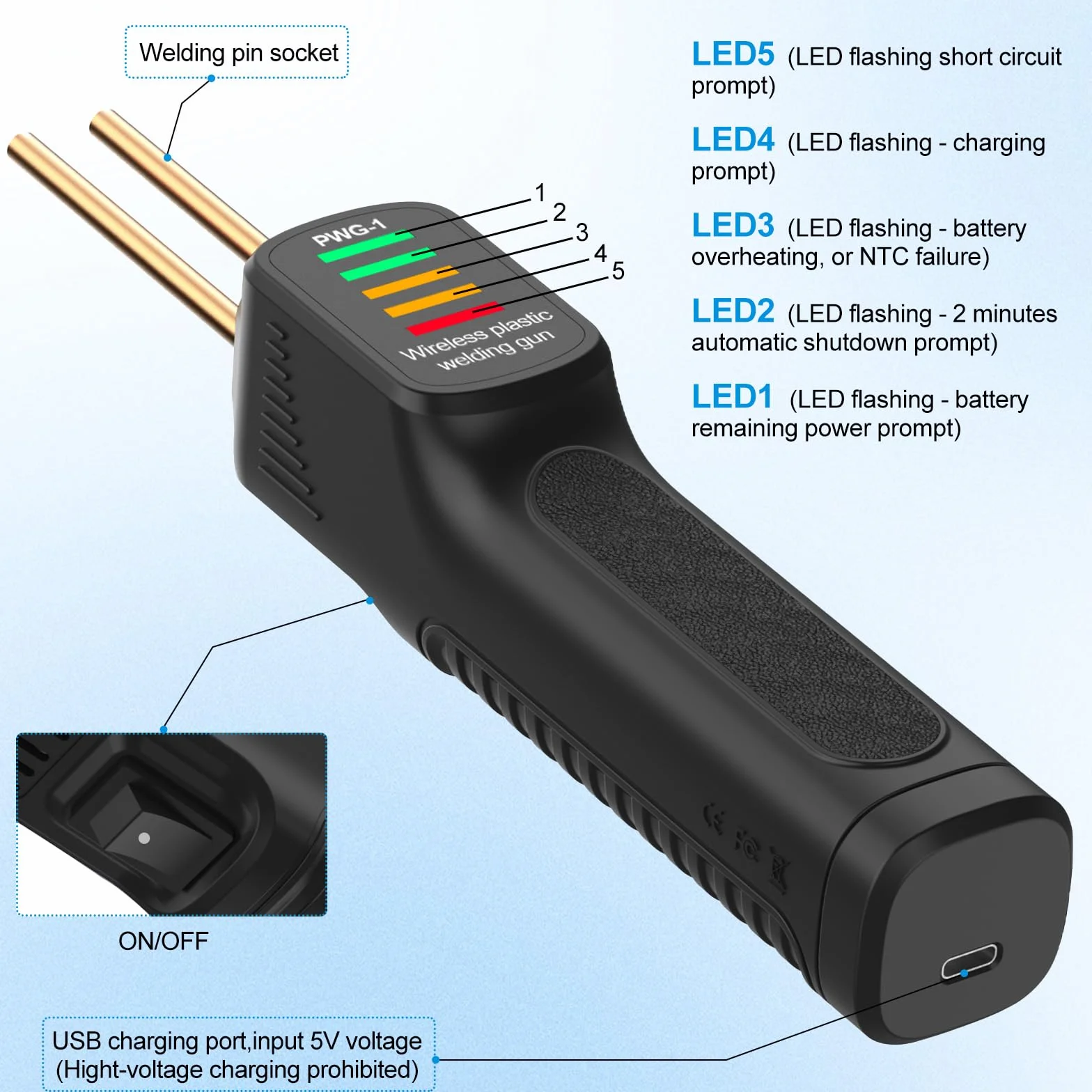 Bezprzewodowa spawarka do tworzyw sztucznych, 100 W, spawarka ręczna z 200 sztukami gwoździ plastikowych, spawarka z diodami LED, ładowanie USB, spawanie na baterie, naprawa do spawania tworzyw