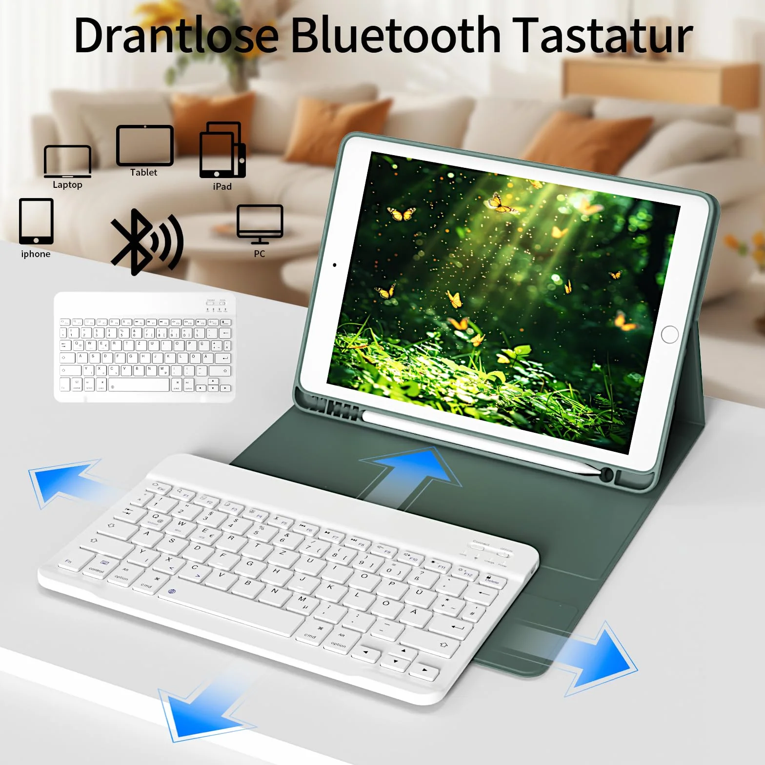 Etui z klawiaturą do iPada 9/8/7 generacji 10,2 cala TPU Bluetooth QWERTY zielony