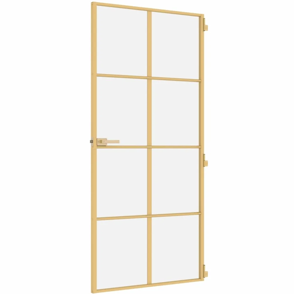 Drzwi wewnętrzne smukłe złote 93x201,5 cm szkło hartowane i aluminium materiały budowlane drzwi do domu