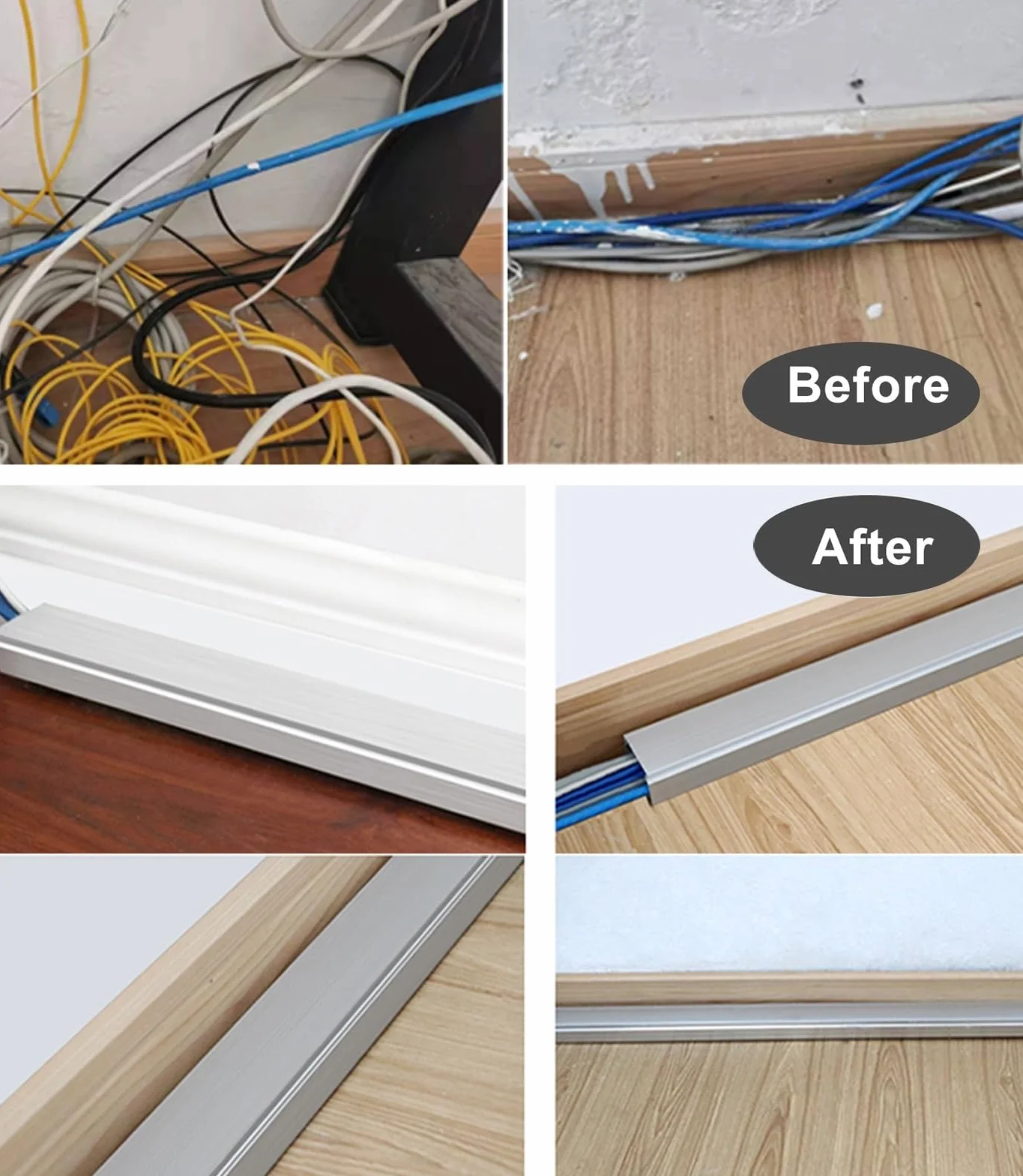 Cord Cable Wire Cover Aluminiowe kanały druciane Osłona przewodu kablowego Bieżnia, 4 sztuki Małe, duże, wodoodporne zarządzanie ukrywaniem przewodu elektrycznego((1.57x0.98in)40x25mm)