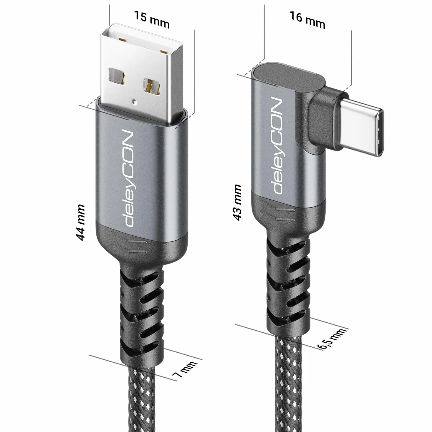 deleyCON 1m Kabel USB-C Kątowy 90° USB-A do USB-C Ładujący i Danych do iPhone 17 16 15 Pro Max Air, Galaxy A16 A56 S25 S24 S23, Pixel, AirPods, Laptopa, PS5