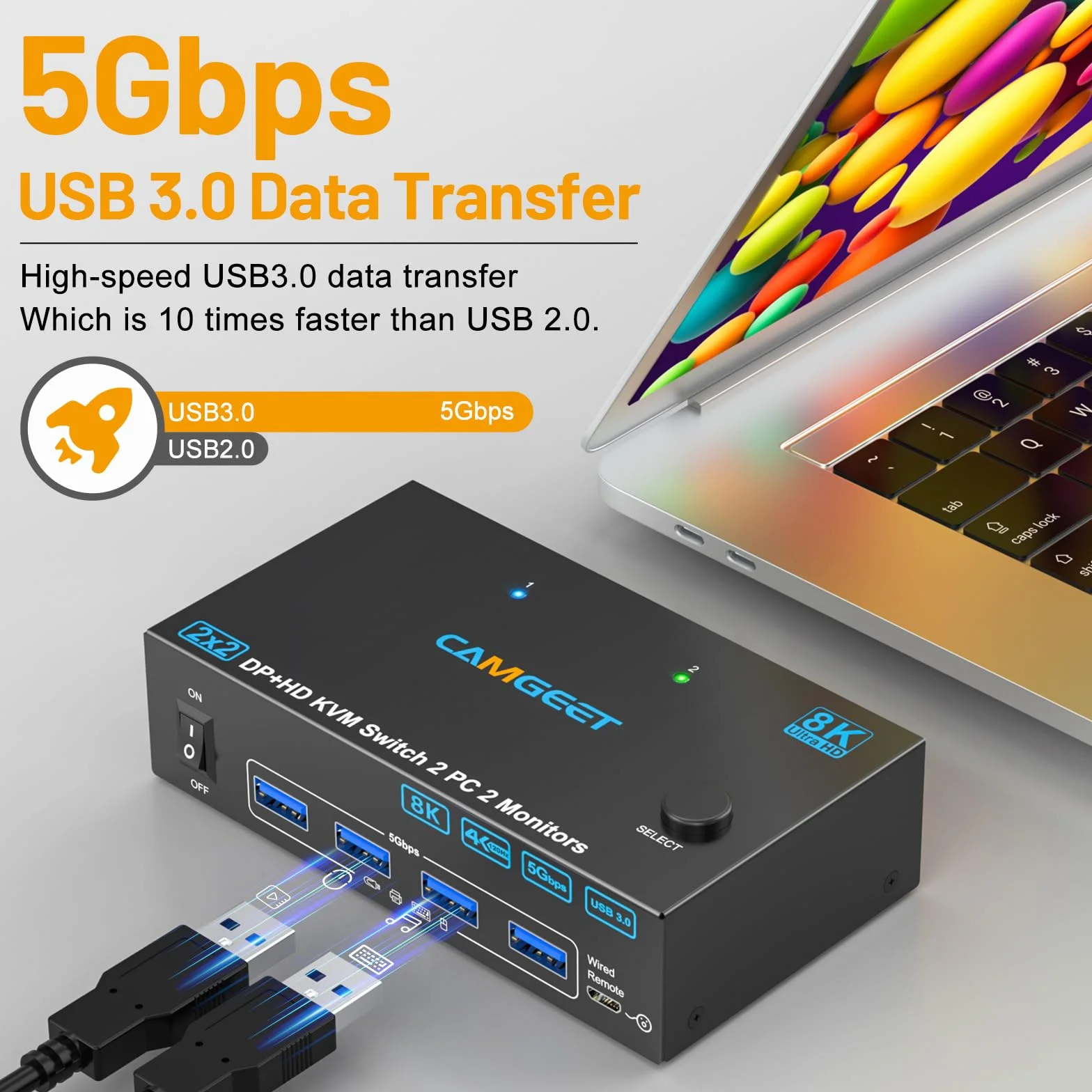 4K@144Hz Przełącznik KVM HDMI Displayport 2 monitory 2 komputery, przełącznik KVM USB 3.0 Dual Monitor do 2 komputerów, 2 monitorów i 4 portów USB 3.0. z kablami USB, adapterem przewodowym pilotem