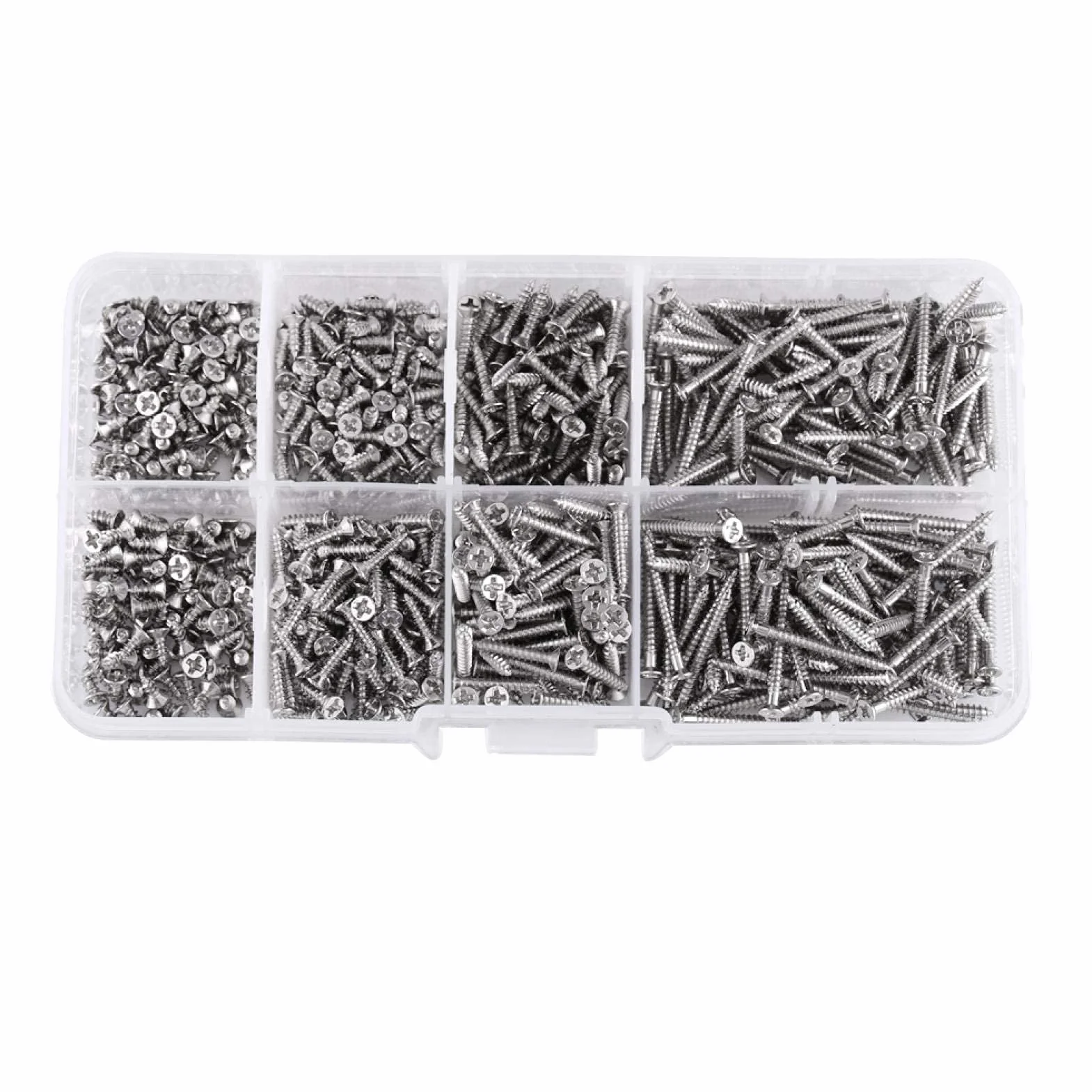 Akozon 800PCS M2 zestaw wkrętów samogwintujących wkręty samogwintujące z łbem krzyżowym z płaskim łbem łącznik do drewna z pudełkiem