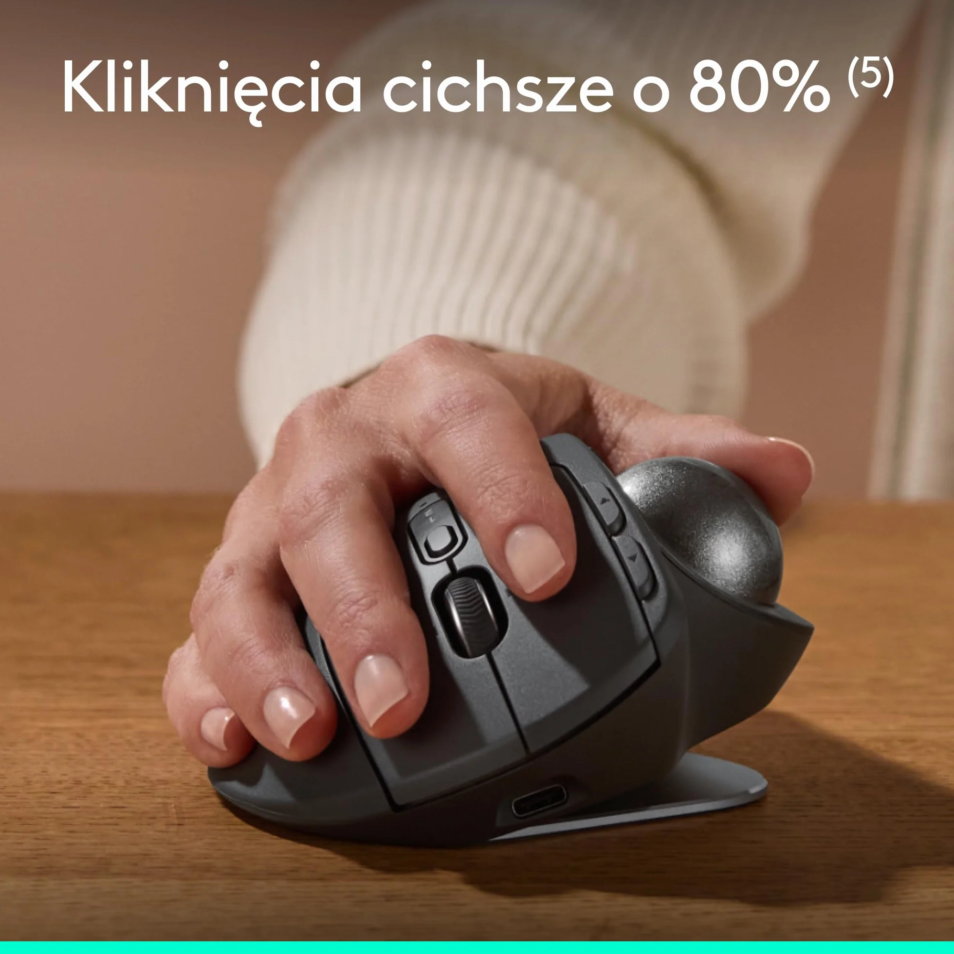 Logitech MX Ergo S Bezprzewodowa Mysz z Trackballem, Ergonomiczna, USB-C, Bluetooth, 6 Przycisków, PC/Mac - Grafit