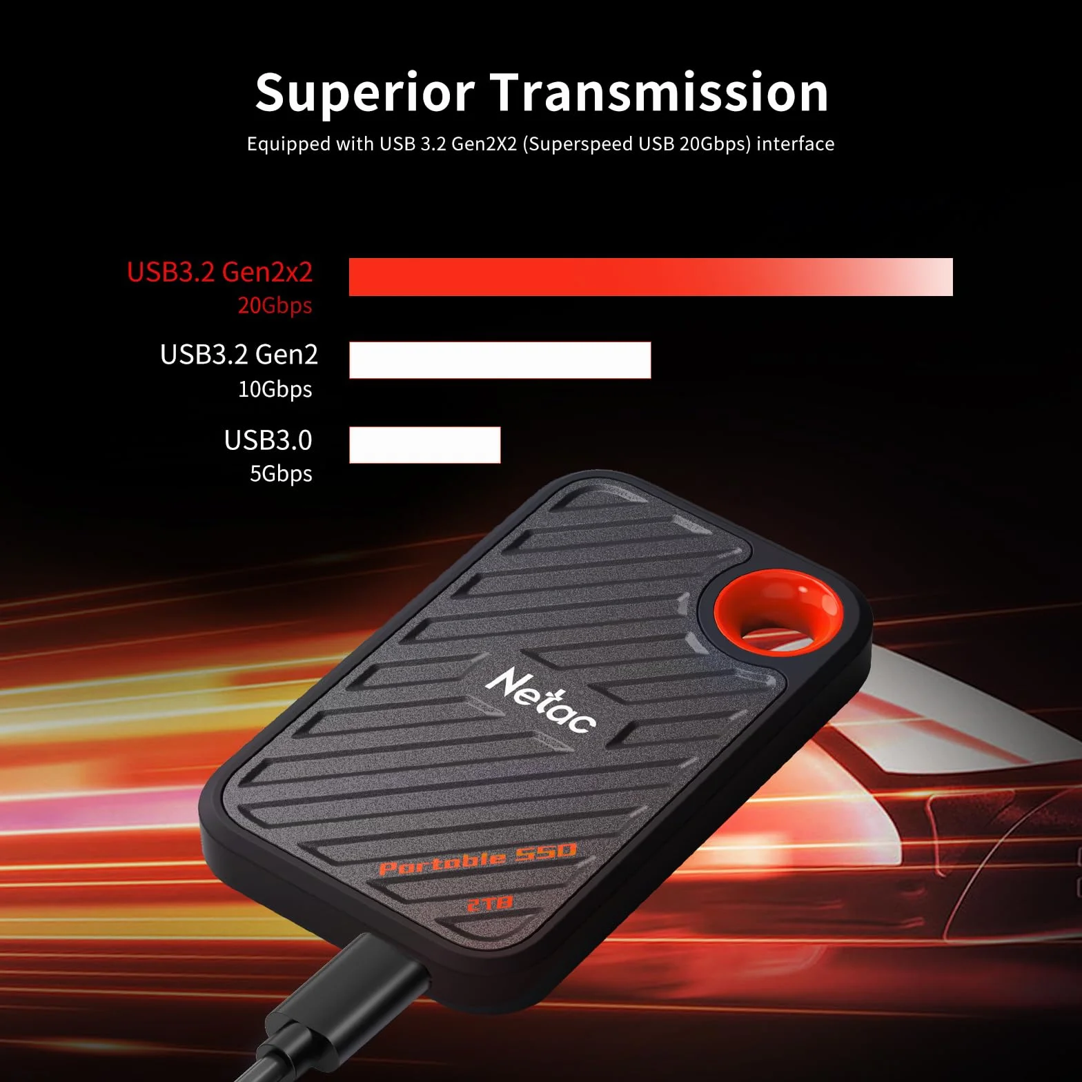 Netac ZX20 przenośny dysk SSD 2 TB, przenośny, 2 TB (do 2000 MB/s odczytu i zapisu, odporny na wstrząsy, szyfrowanie AES, odporny na wodę i kurz), szary