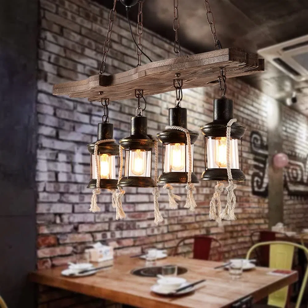 Lampa wisząca ze szkła z 4 jasnymi drewnami