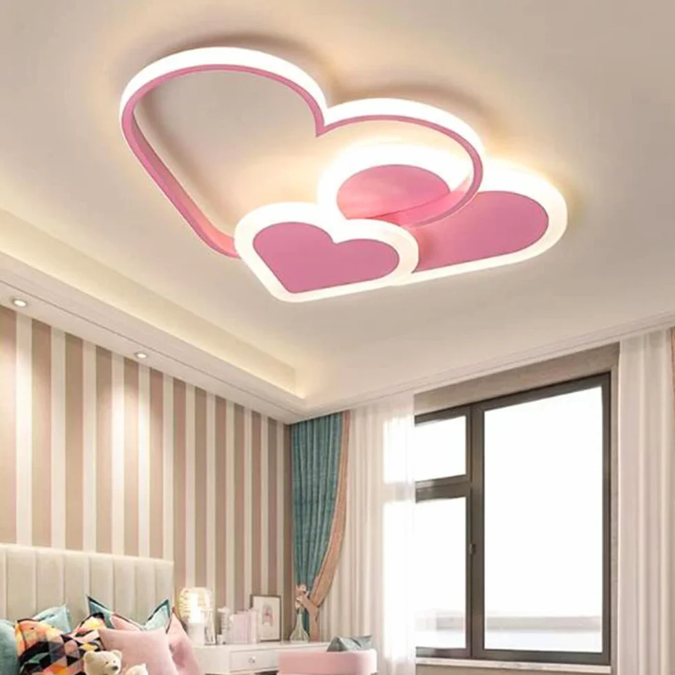 Lampa Sufitowa LED Serce Lampa Dziecięca Sypialnia Lampa Sufitowa ściemniana Za Pomocą Pilota Akrylowy Abażur Nowoczesna Jadalnia Pokój Dziecięcy żyrandol Oświetlenie Wewnętrzne Różowy,52cm